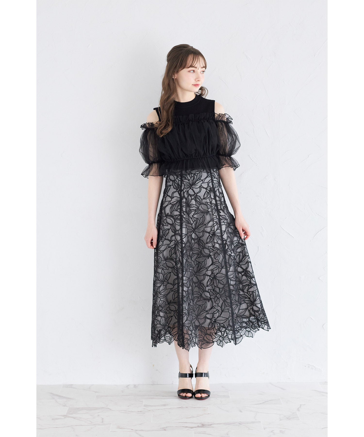 トッコクローゼット tocco closet チュールドッキングリブニットプルオーバー (オフホワイト) オフホワイト