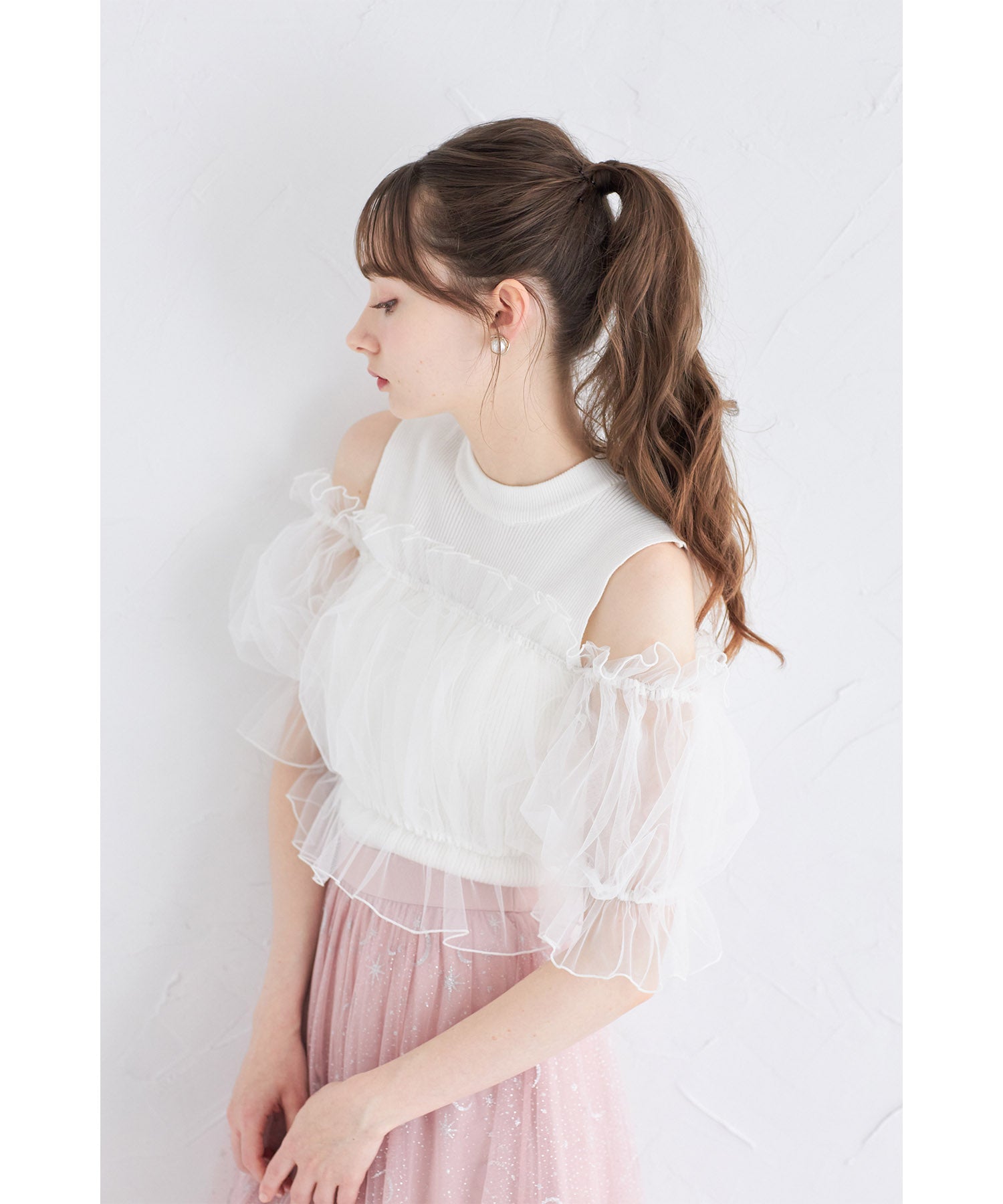 トッコクローゼット tocco closet チュールドッキングリブニットプルオーバー (オフホワイト) オフホワイト
