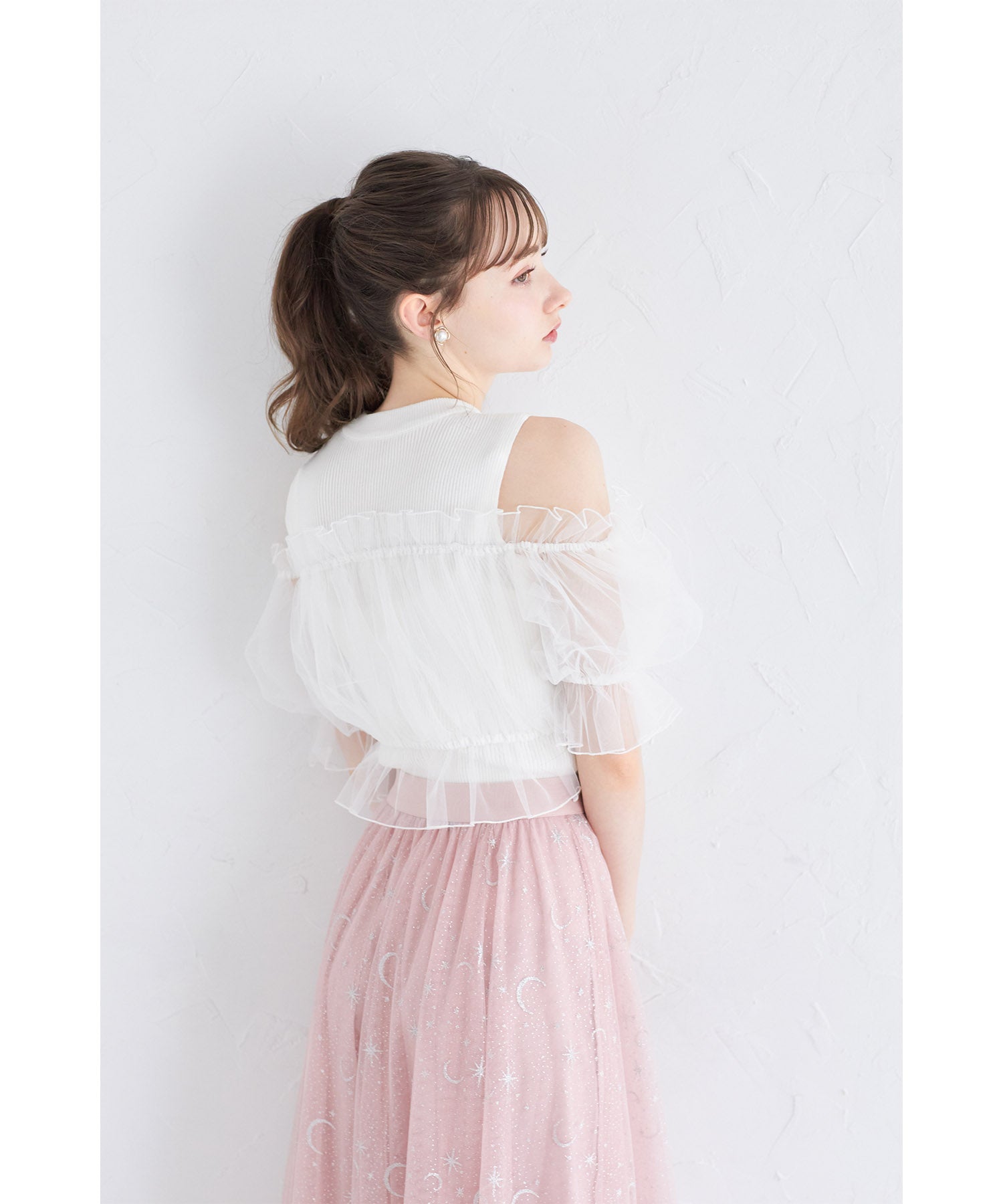 トッコクローゼット tocco closet チュールドッキングリブニットプルオーバー (オフホワイト) オフホワイト