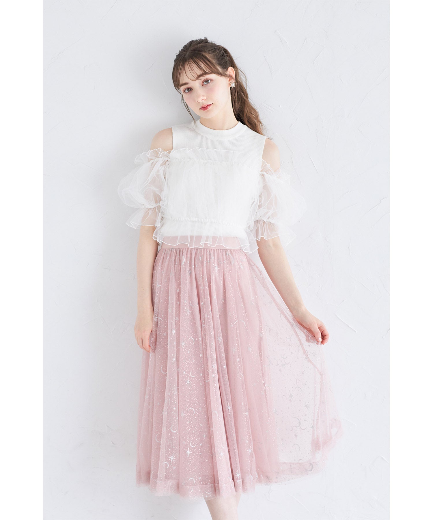 トッコクローゼット tocco closet チュールドッキングリブニットプルオーバー (オフホワイト) オフホワイト