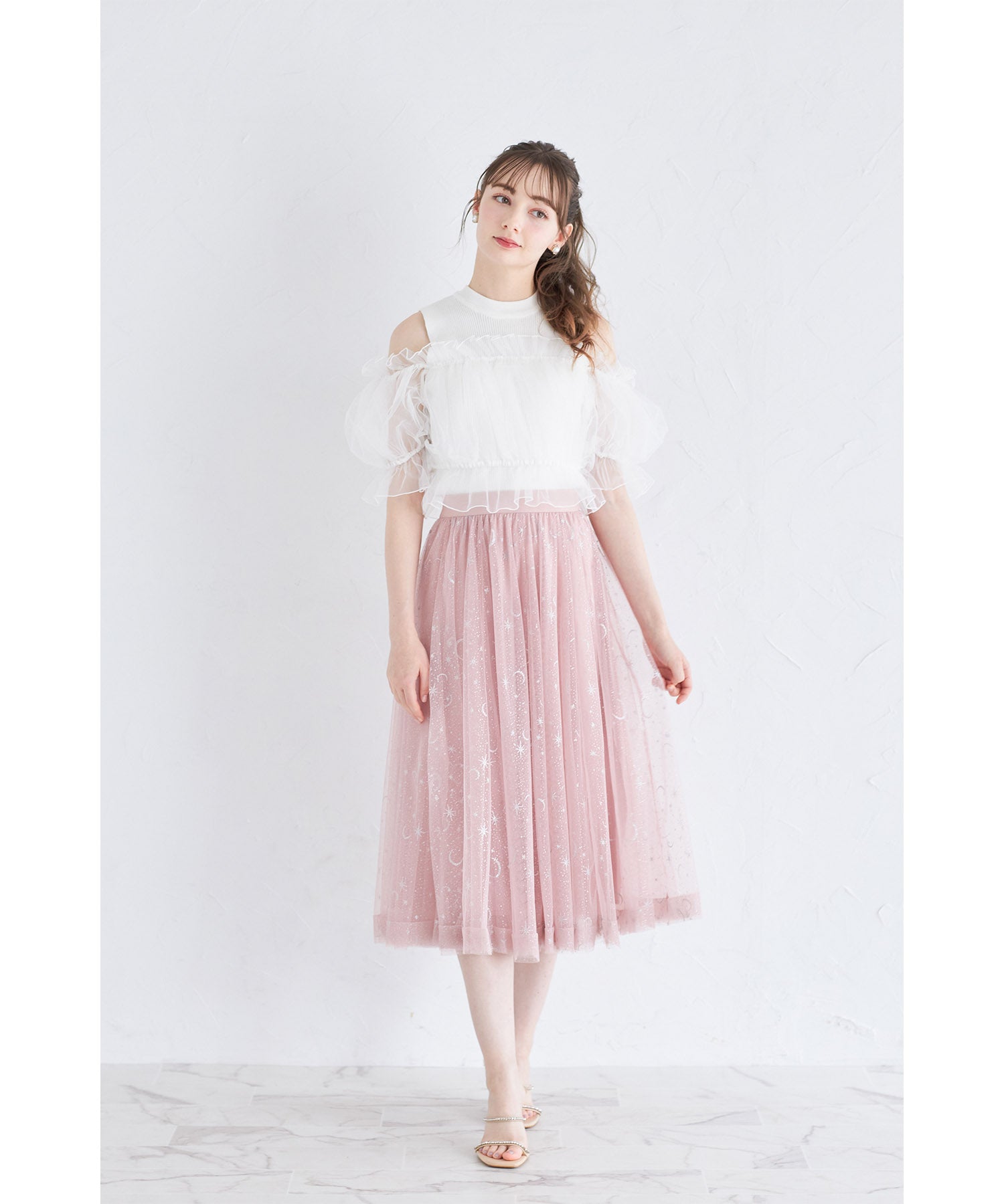 トッコクローゼット tocco closet チュールドッキングリブニットプルオーバー (オフホワイト) オフホワイト
