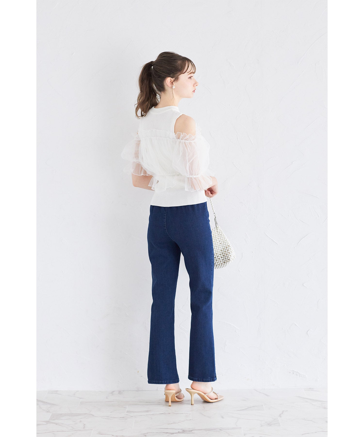 トッコクローゼット tocco closet チュールドッキングリブニットプルオーバー (オフホワイト) オフホワイト