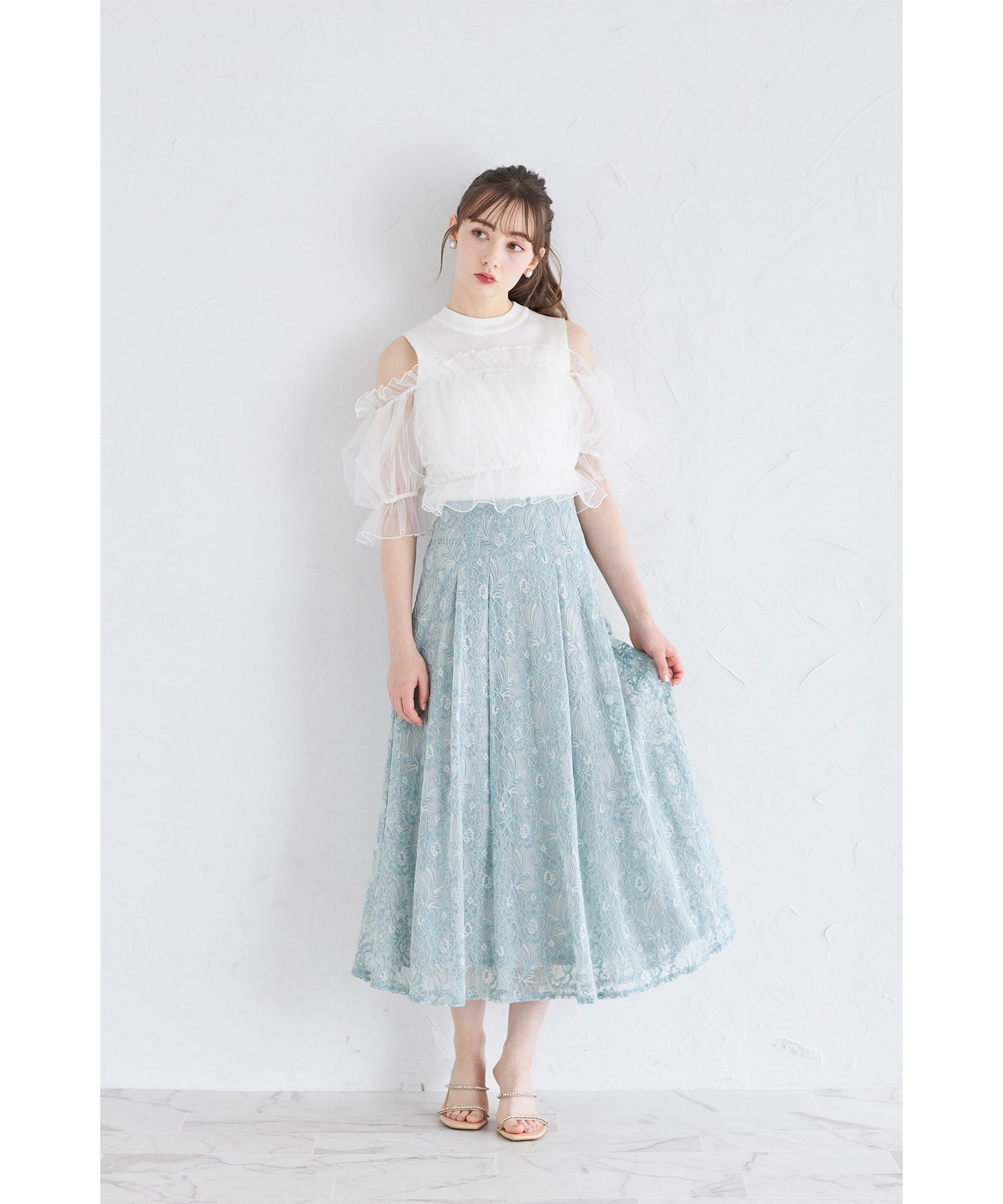 トッコクローゼット tocco closet チュールドッキングリブニットプルオーバー (オフホワイト) オフホワイト