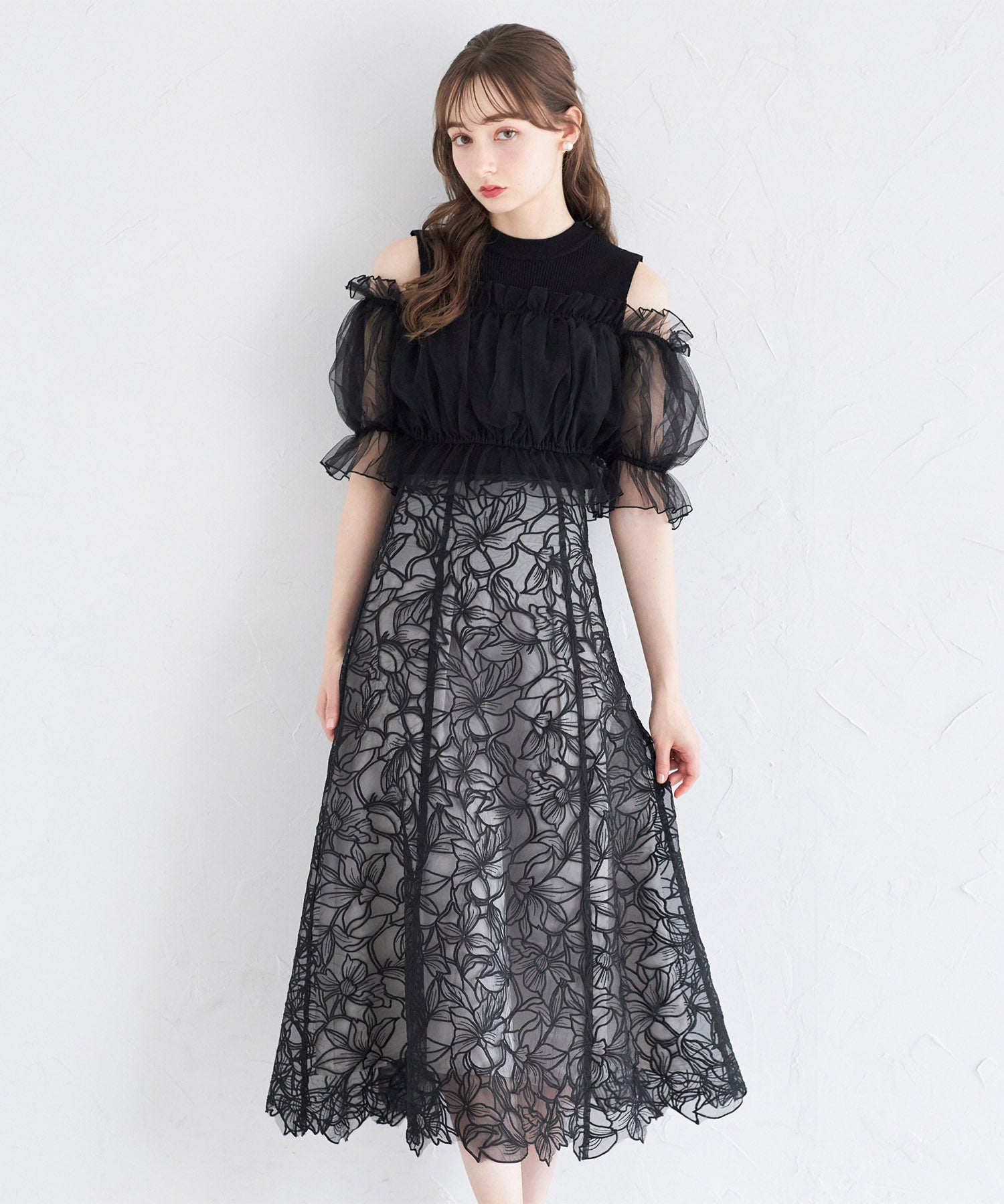 トッコクローゼット tocco closet チュールドッキングリブニットプルオーバー (オフホワイト) オフホワイト