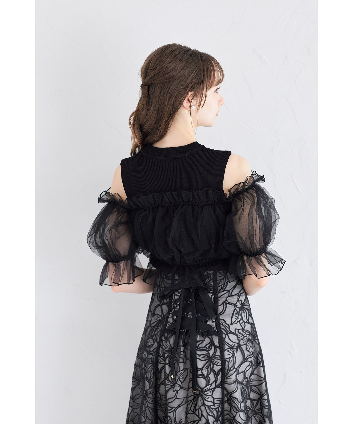 トッコクローゼット tocco closet チュールドッキングリブニットプルオーバー (オフホワイト) オフホワイト