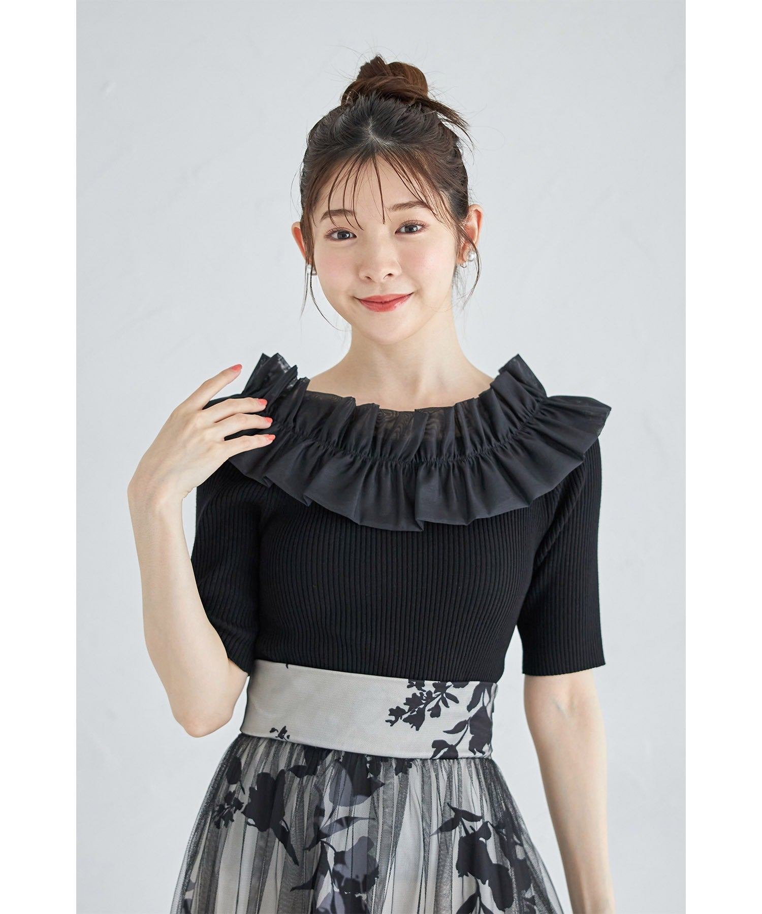 トッコクローゼット tocco closet 接触冷感♪2WAYフリルオフショル付きリブニットプルオーバー