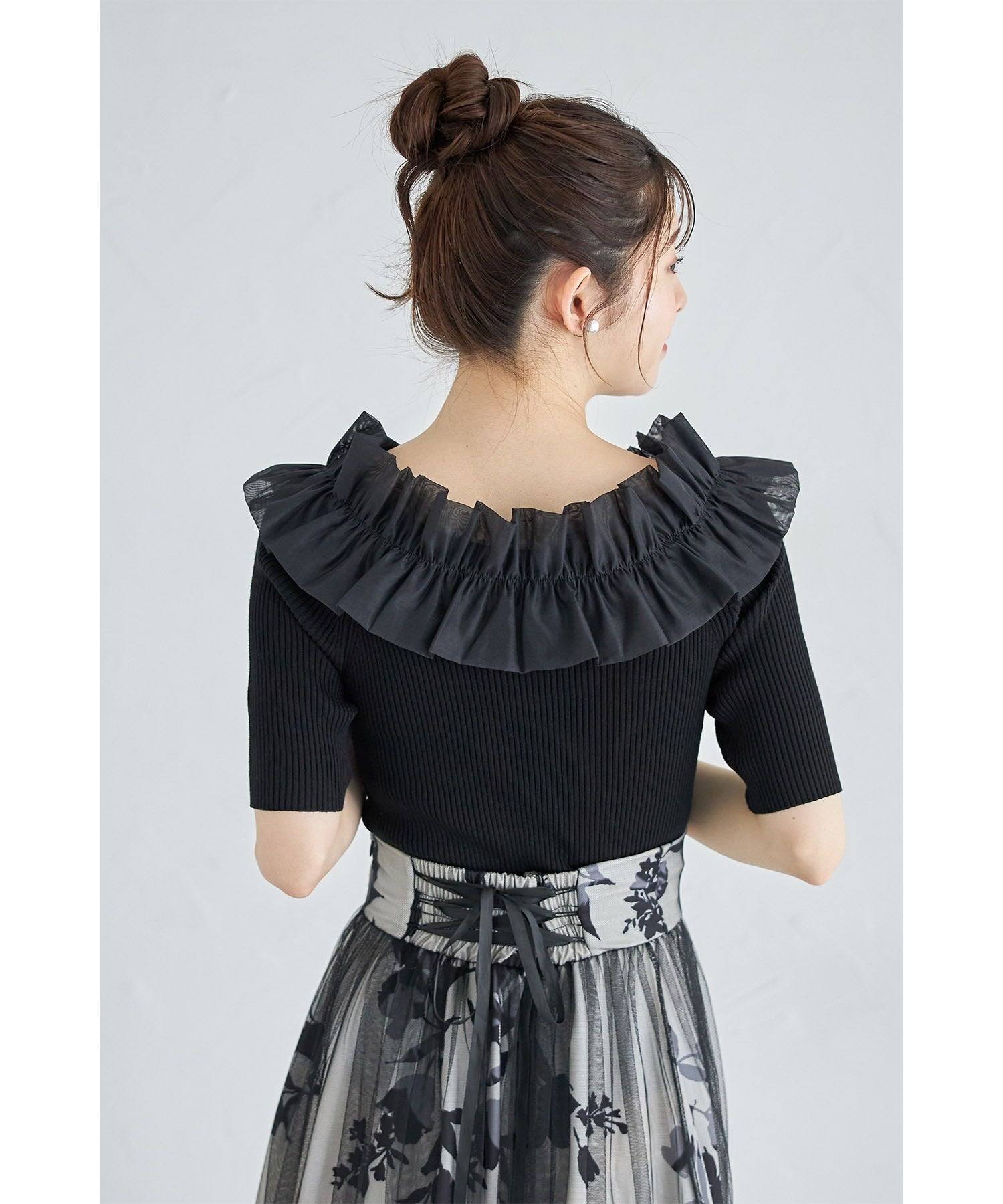 トッコクローゼット tocco closet 接触冷感♪2WAYフリルオフショル付きリブニットプルオーバー