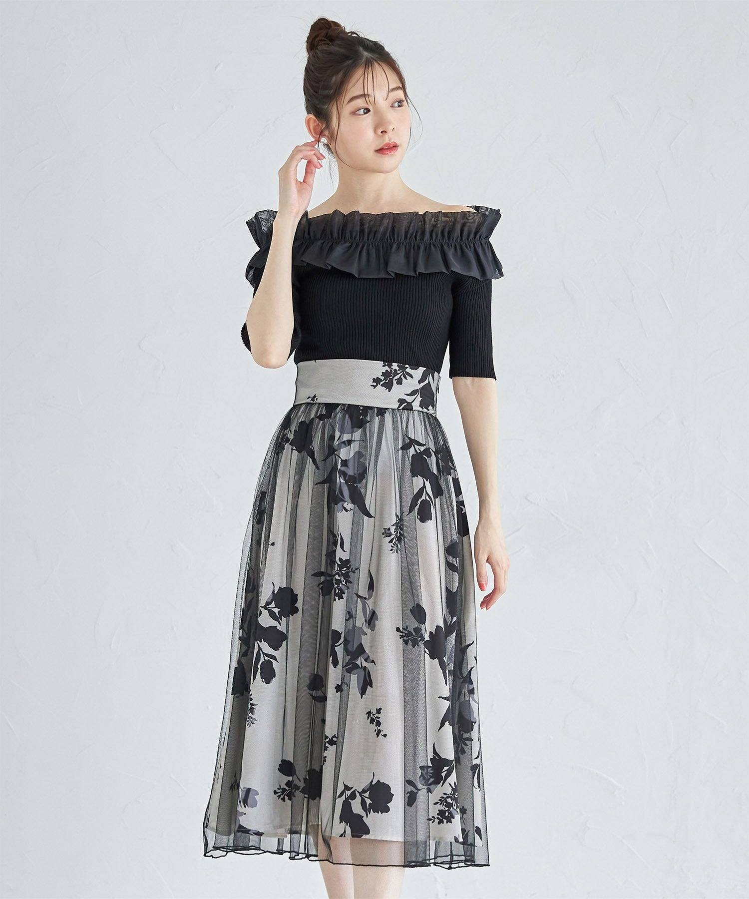 トッコクローゼット tocco closet 接触冷感♪2WAYフリルオフショル付きリブニットプルオーバー