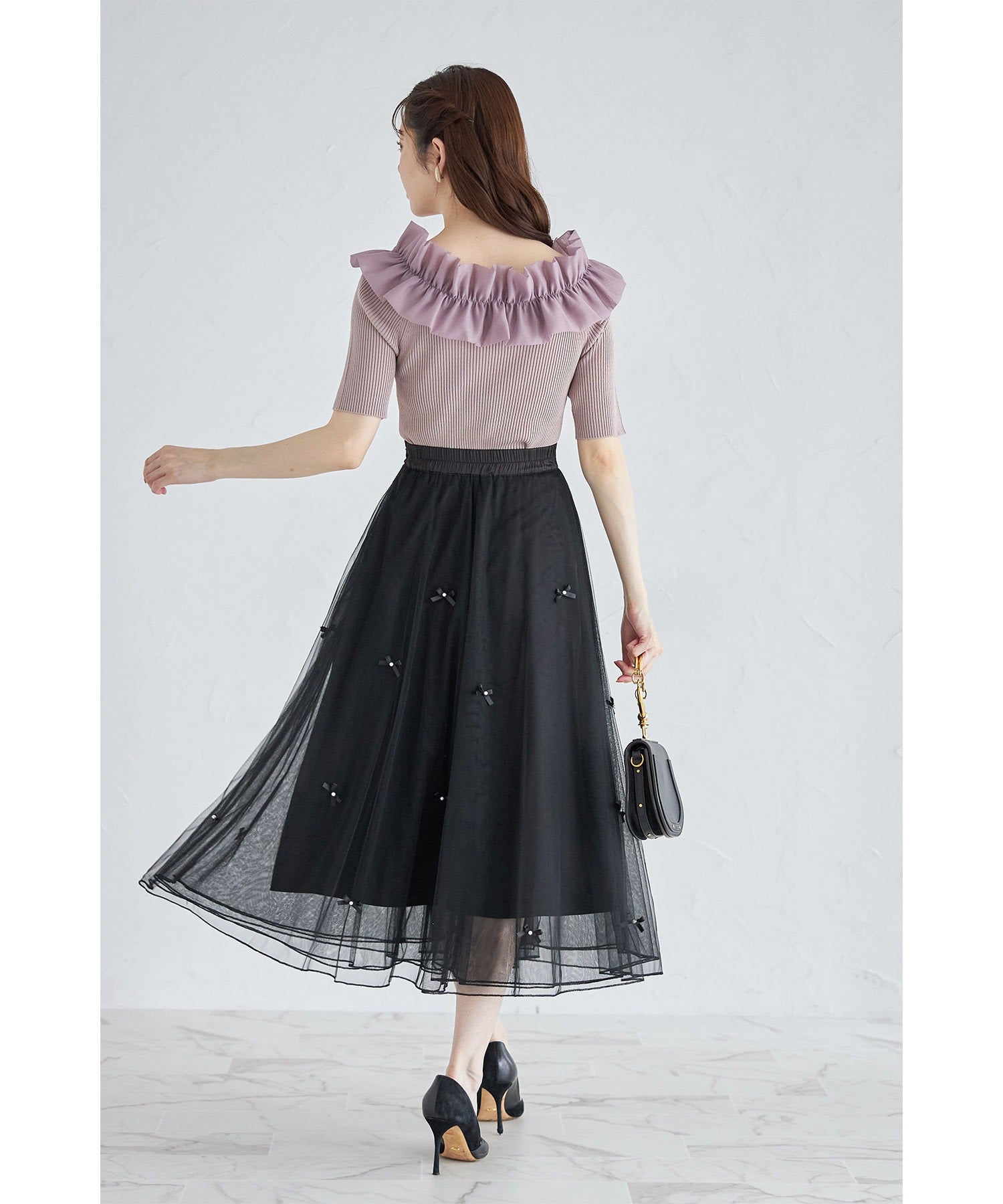 トッコクローゼット tocco closet 接触冷感♪2WAYフリルオフショル付きリブニットプルオーバー