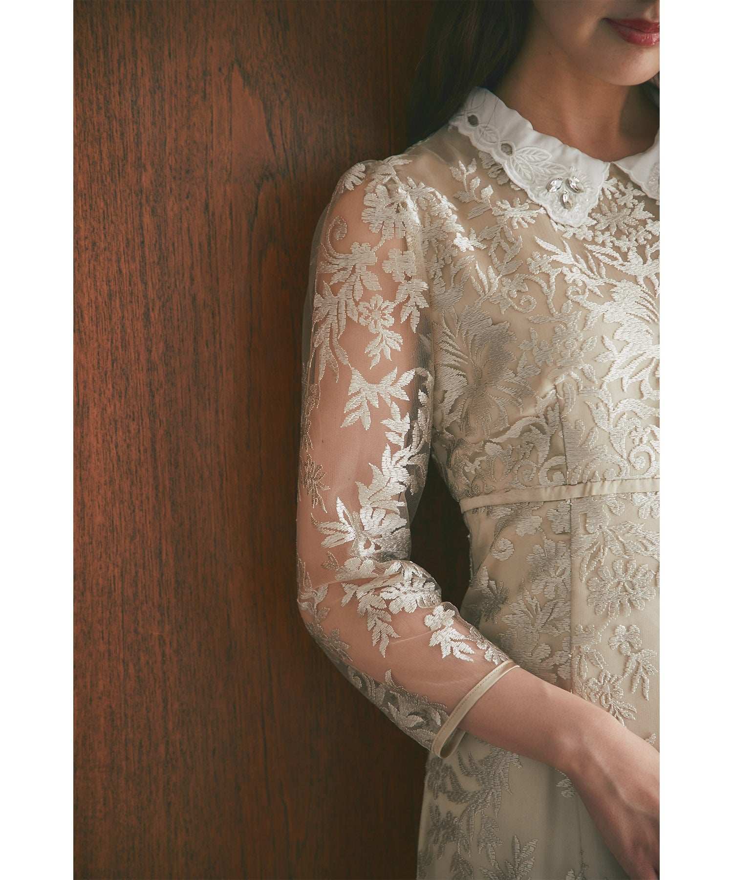 トッコクローゼット tocco closet 取り外し可能な立体フラワー襟付きレースワンピース (シャンパンゴールド) シャンパンゴールド