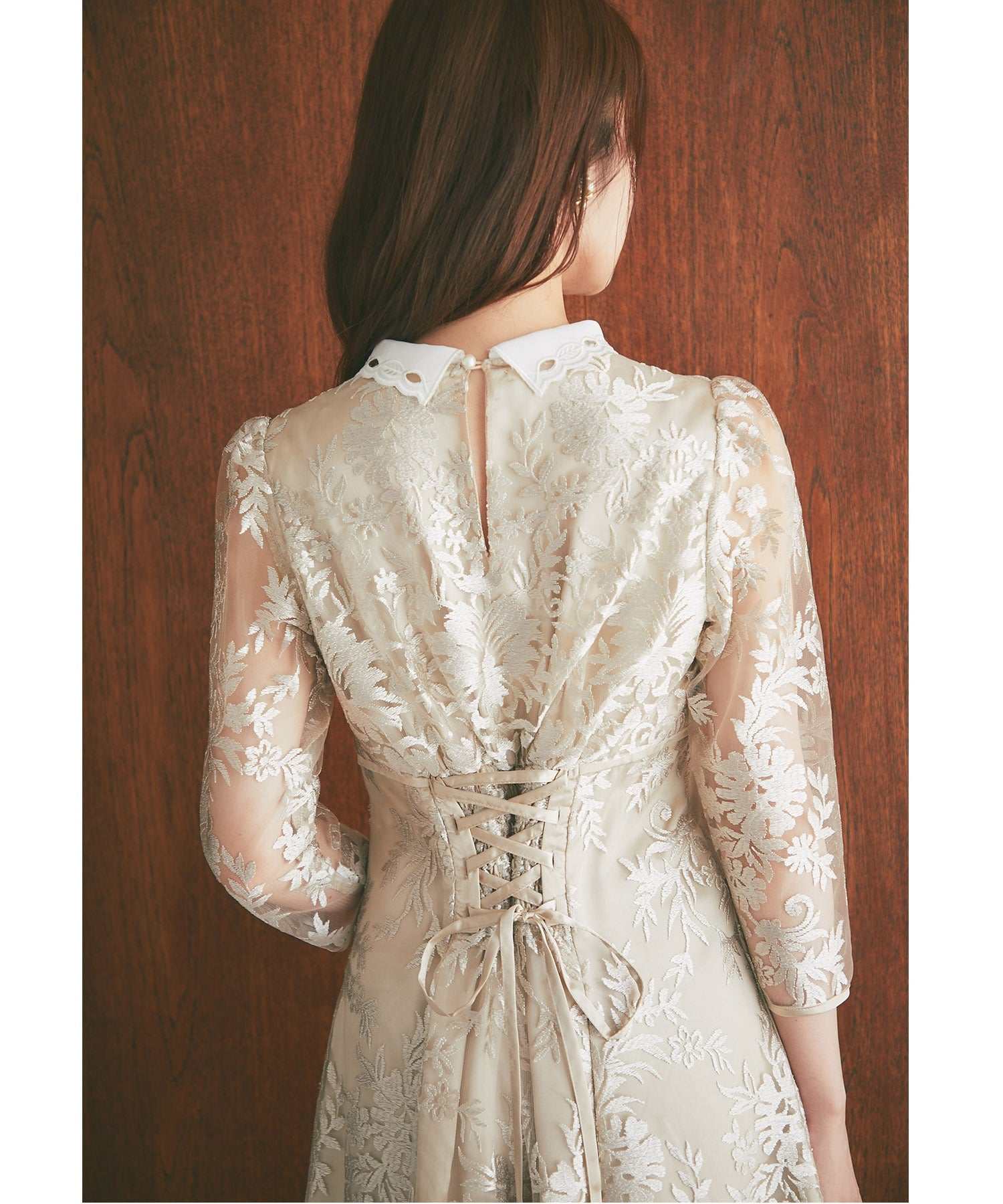 トッコクローゼット tocco closet 取り外し可能な立体フラワー襟付きレースワンピース (シャンパンゴールド) シャンパンゴールド