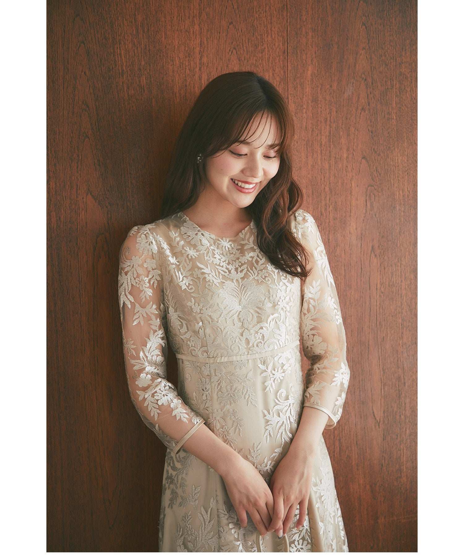 トッコクローゼット tocco closet 取り外し可能な立体フラワー襟付きレースワンピース (シャンパンゴールド) シャンパンゴールド