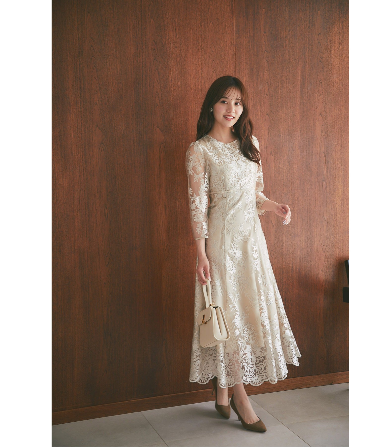 トッコクローゼット tocco closet 取り外し可能な立体フラワー襟付きレースワンピース (シャンパンゴールド) シャンパンゴールド