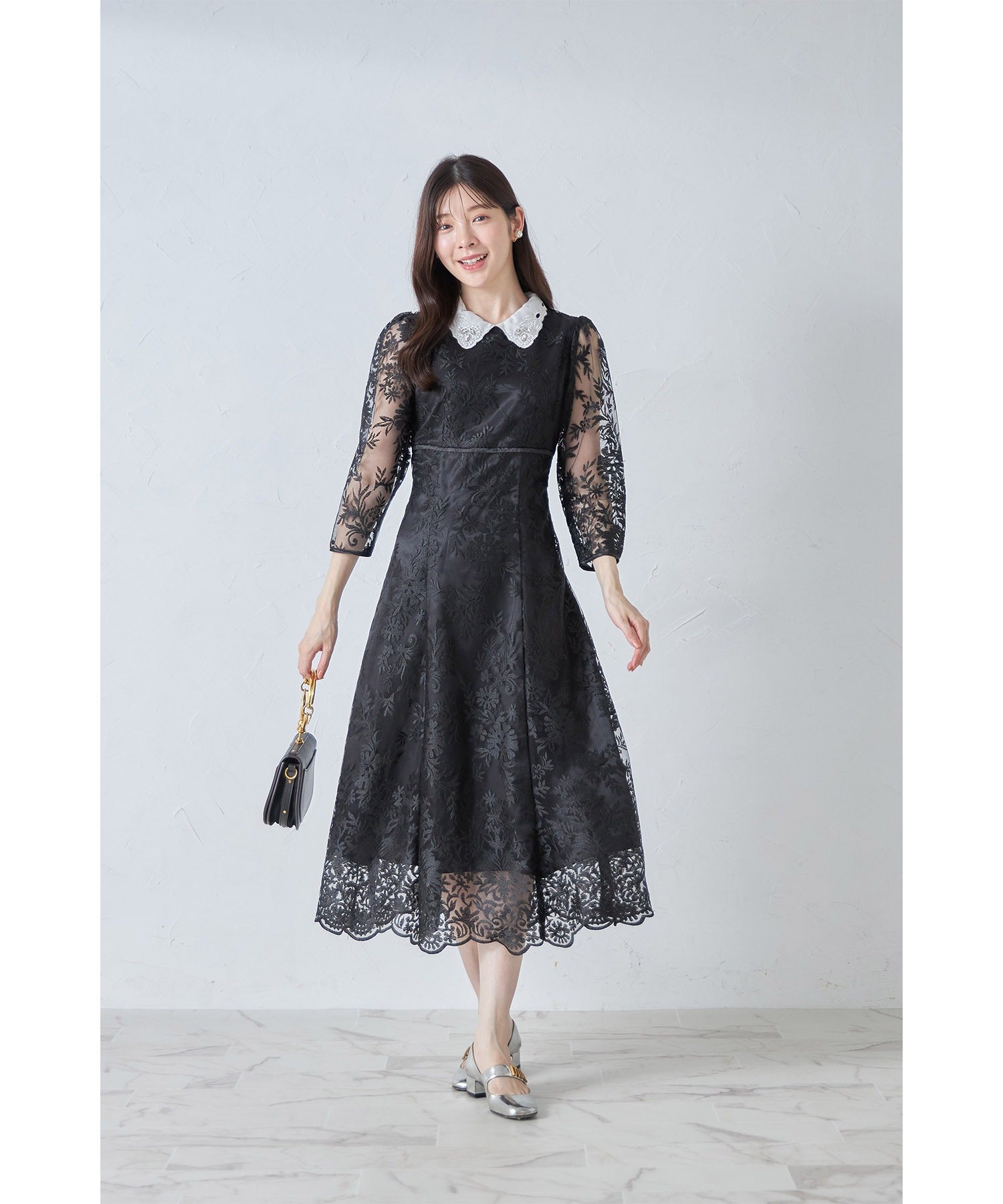 トッコクローゼット tocco closet 取り外し可能な立体フラワー襟付きレースワンピース (シャンパンゴールド) シャンパンゴールド