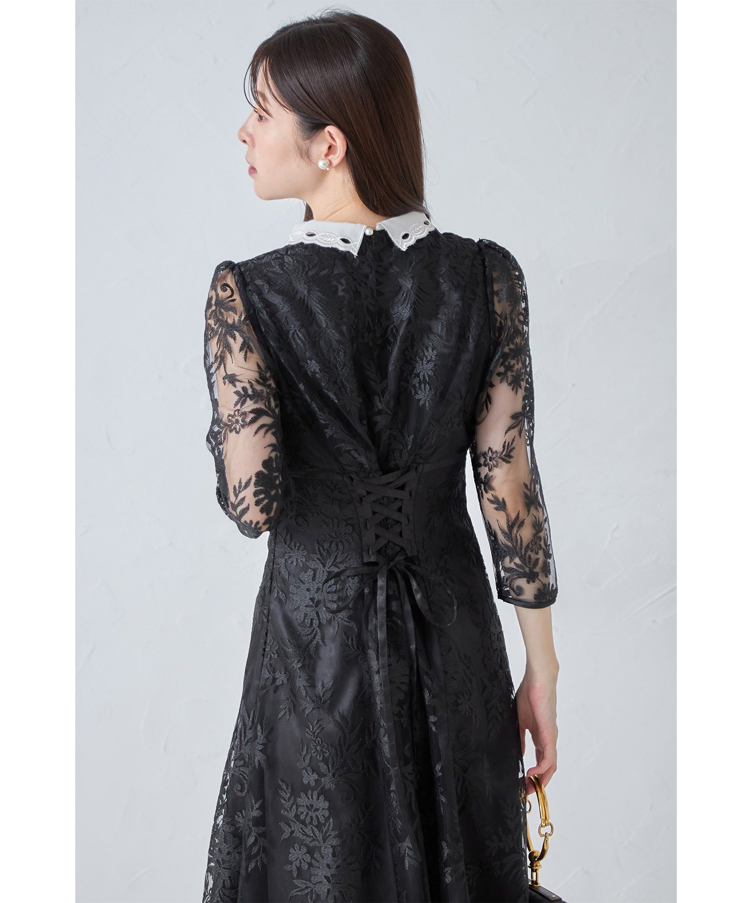 トッコクローゼット tocco closet 取り外し可能な立体フラワー襟付きレースワンピース (シャンパンゴールド) シャンパンゴールド