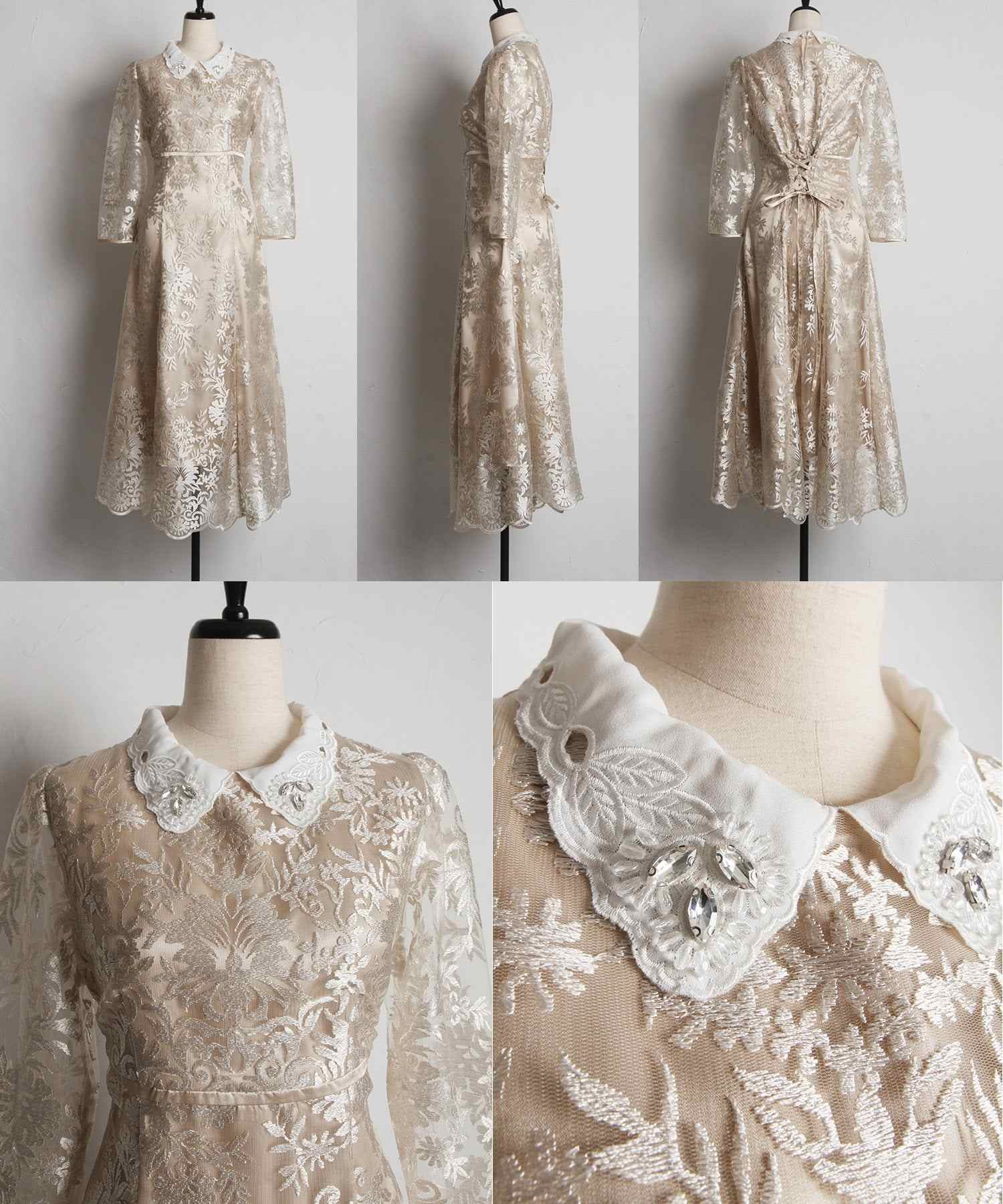 トッコクローゼット tocco closet 取り外し可能な立体フラワー襟付きレースワンピース (シャンパンゴールド) シャンパンゴールド