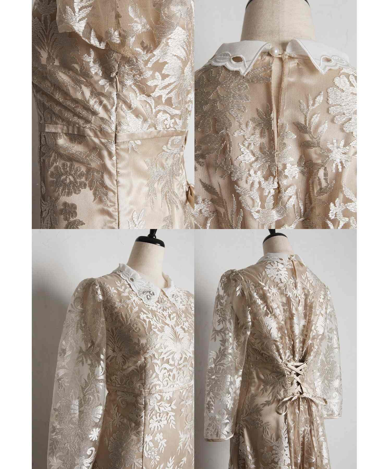 トッコクローゼット tocco closet 取り外し可能な立体フラワー襟付きレースワンピース (シャンパンゴールド) シャンパンゴールド