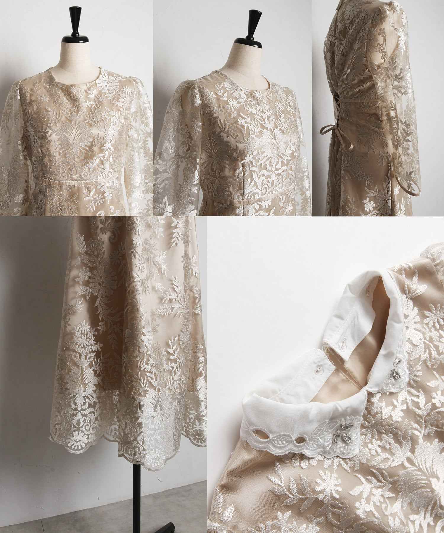 トッコクローゼット tocco closet 取り外し可能な立体フラワー襟付きレースワンピース (シャンパンゴールド) シャンパンゴールド