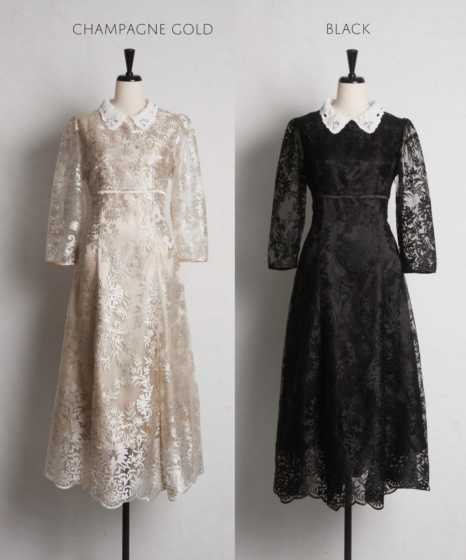 トッコクローゼット tocco closet 取り外し可能な立体フラワー襟付きレースワンピース (シャンパンゴールド) シャンパンゴールド