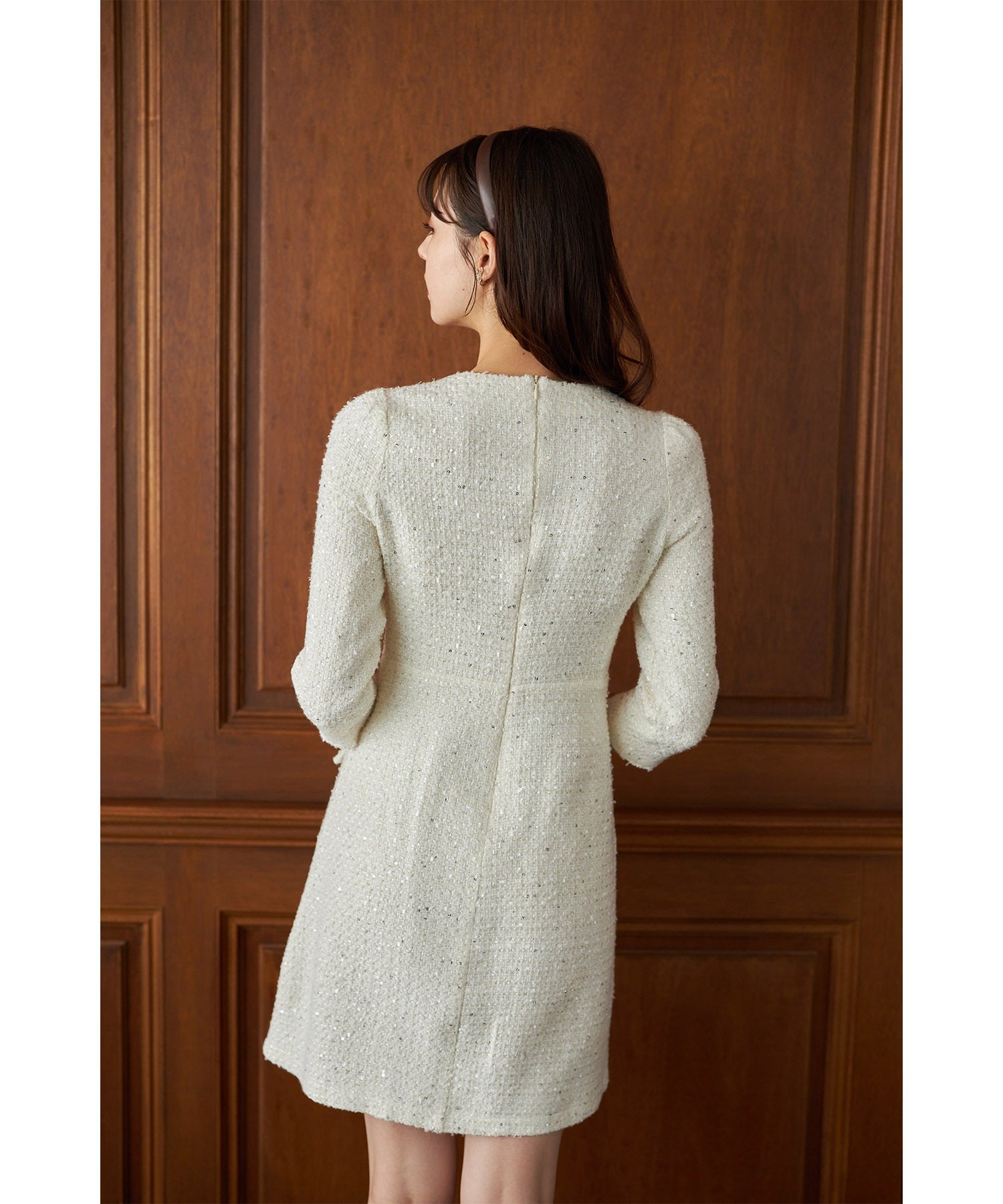 トッコクローゼット tocco closet 假口袋附珍珠珠飾鈕扣亮片呢子迷你連衣裙