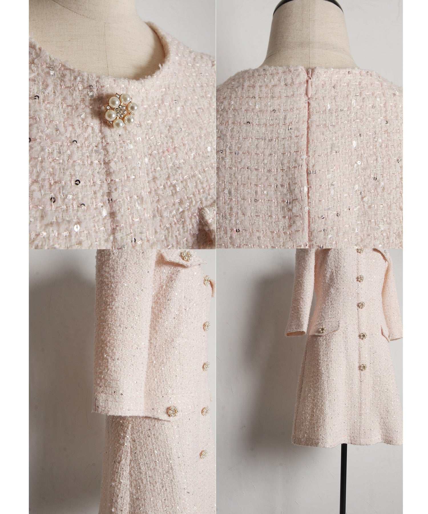 トッコクローゼット tocco closet 假口袋附珍珠珠飾鈕扣亮片呢子迷你連衣裙