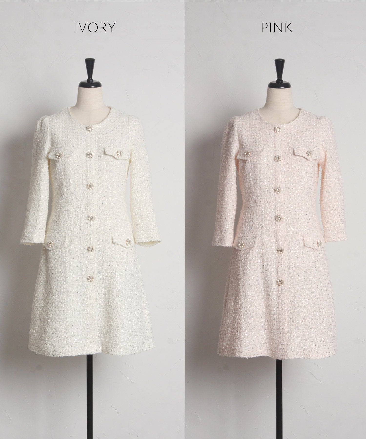 トッコクローゼット tocco closet 假口袋附珍珠珠飾鈕扣亮片呢子迷你連衣裙