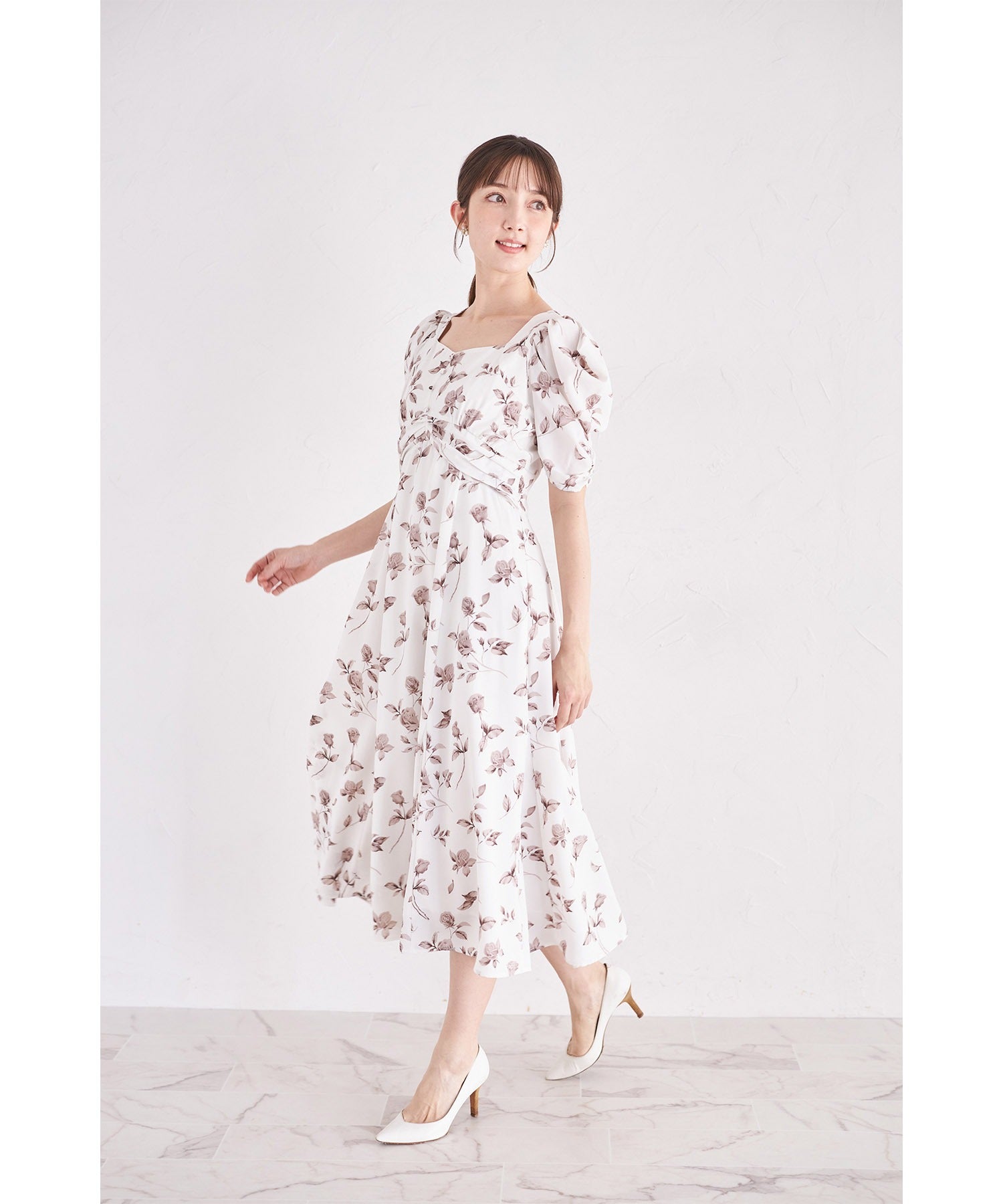 トッコクローゼット tocco closet アンティークローズプリントマーメイドワンピース