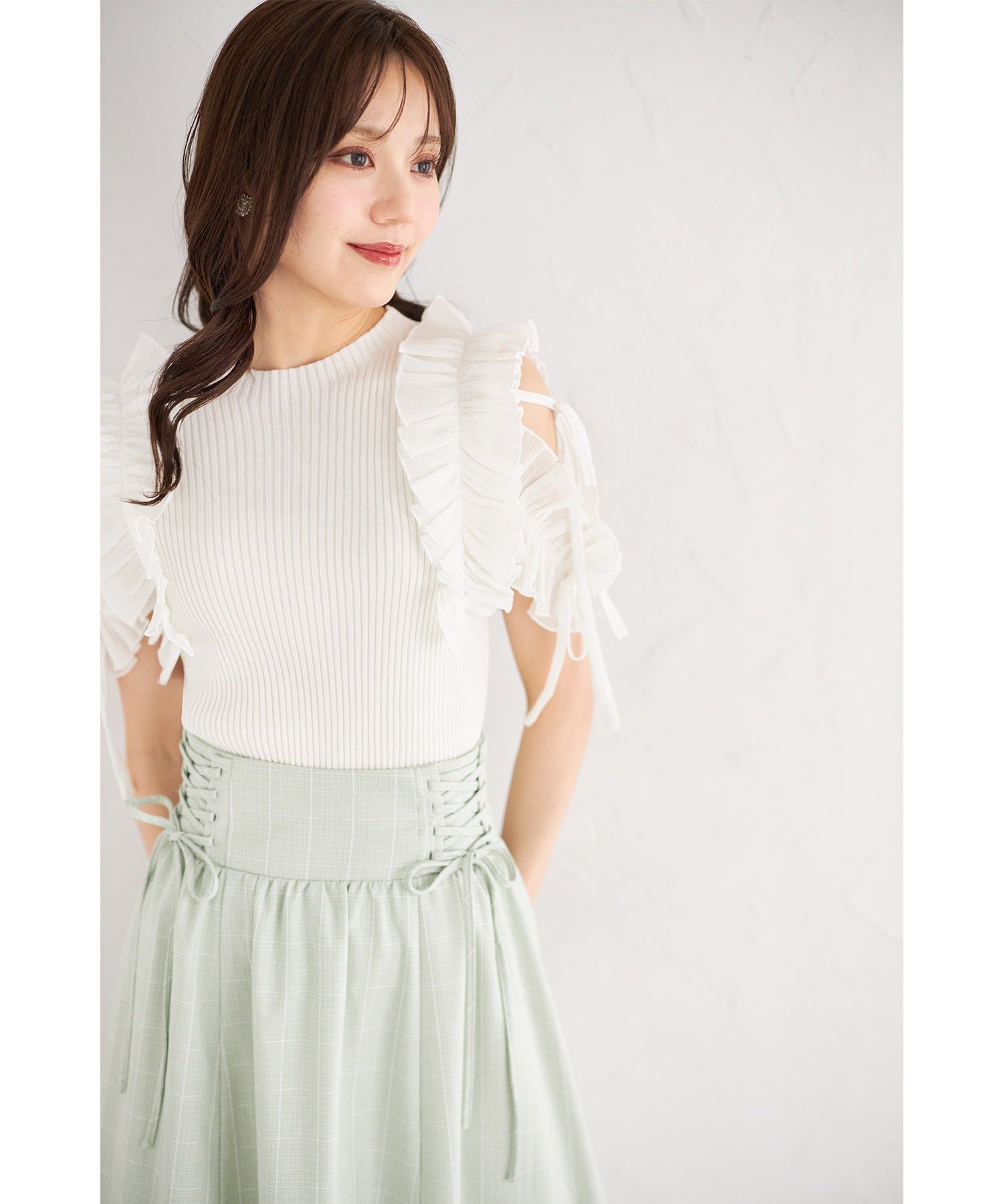 トッコクローゼット tocco closet サイドレースアップチェックスカート グリーン