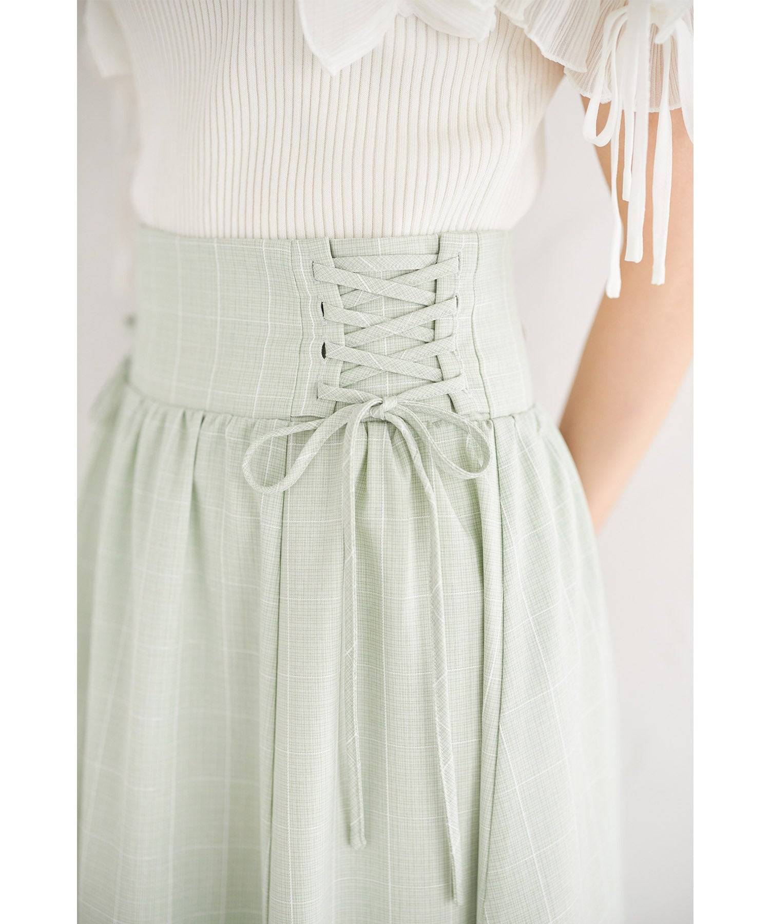 トッコクローゼット tocco closet サイドレースアップチェックスカート グリーン