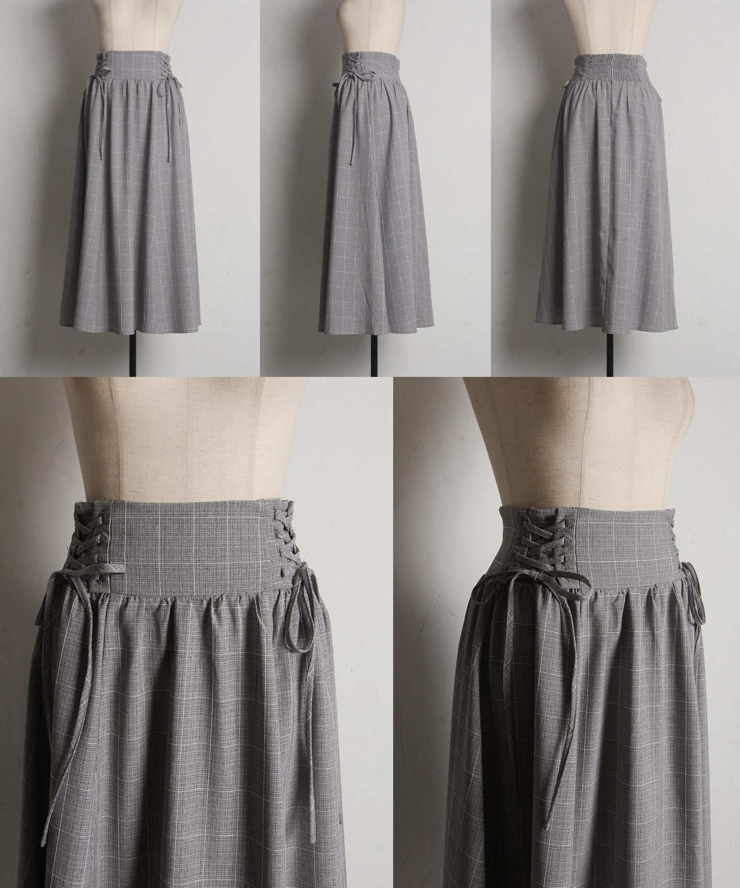 トッコクローゼット tocco closet サイドレースアップチェックスカート グリーン