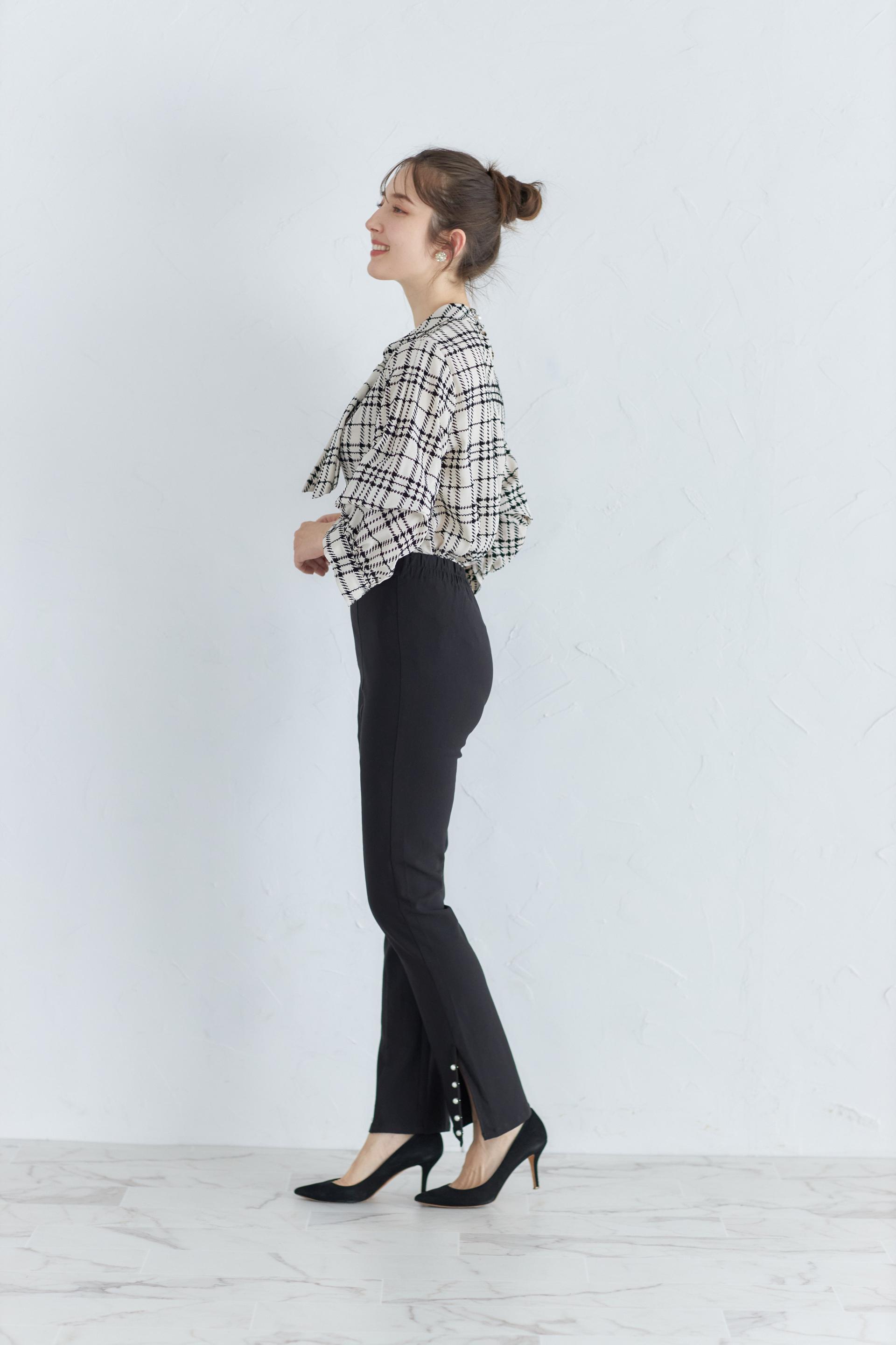 トッコクローゼット tocco closet 裾パール付きウエストスカラップカットパンツ ブラック