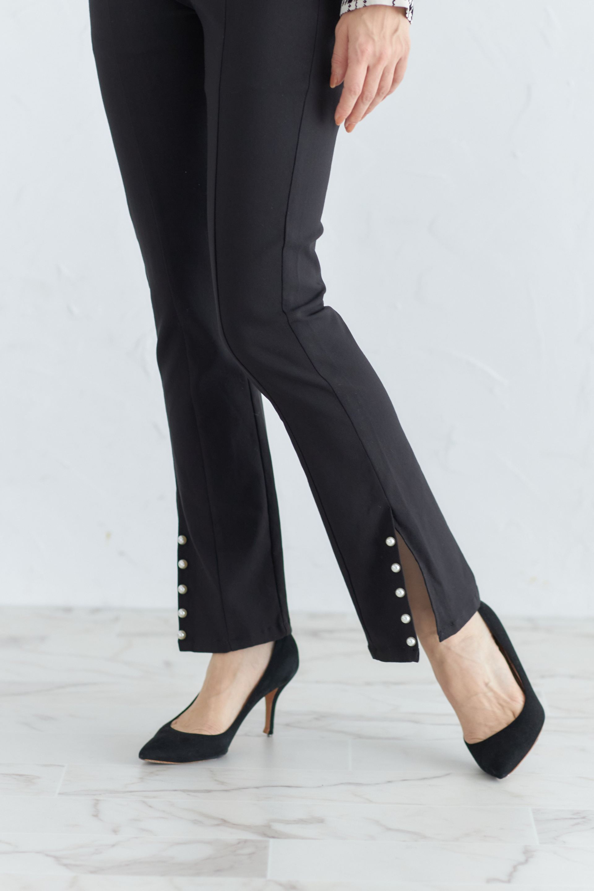 トッコクローゼット tocco closet 裾パール付きウエストスカラップカットパンツ ブラック