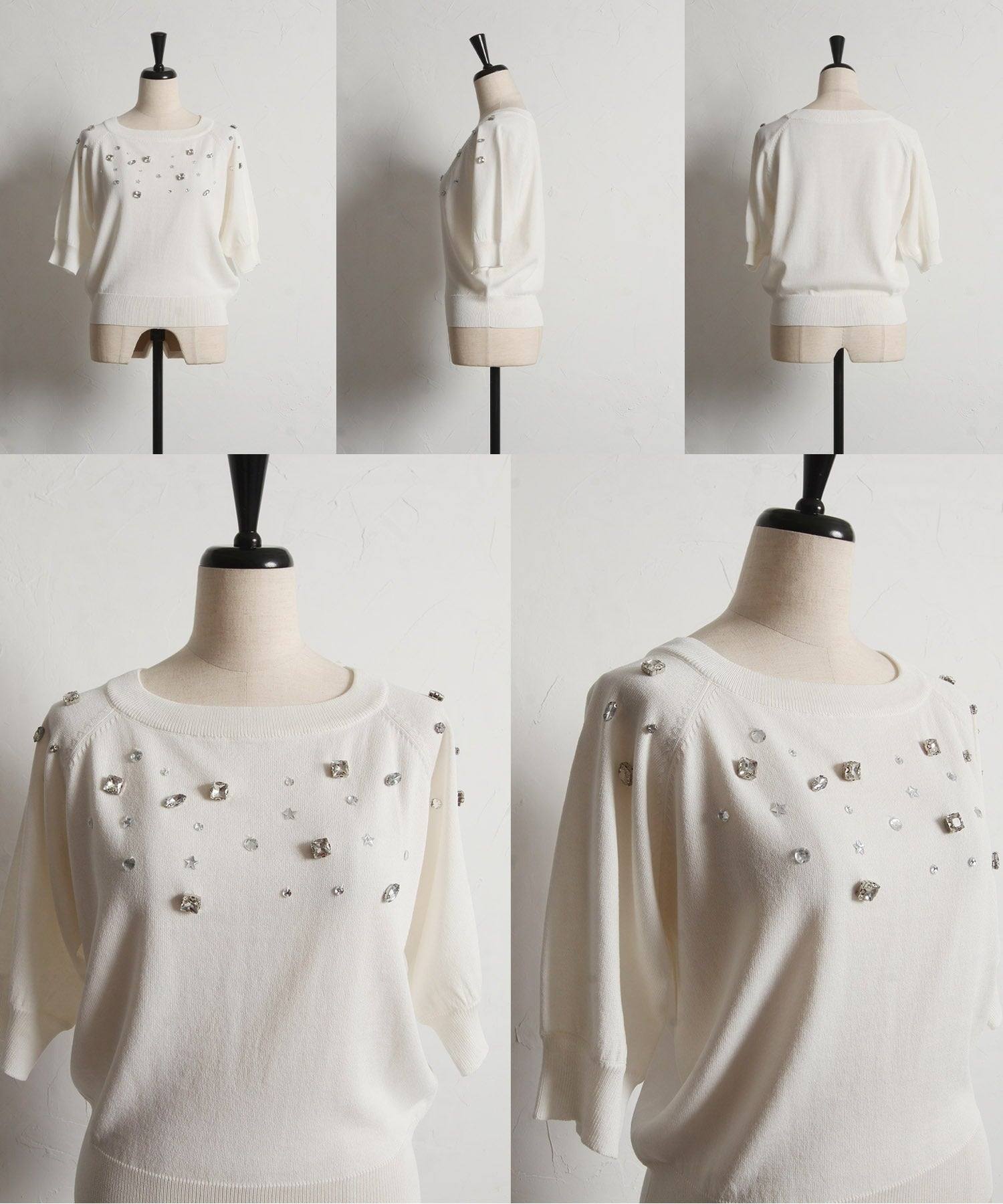 トッコクローゼット tocco closet クリアビジュー付きニットプルオーバー ホワイト