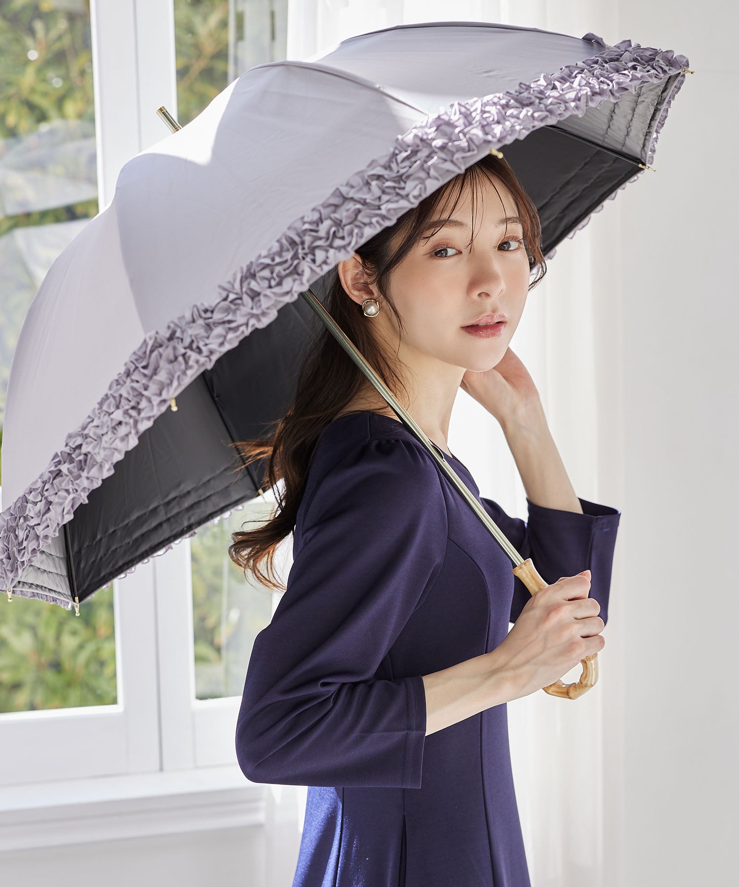 トッコクローゼット tocco closet 完全遮光100%&雨天兼用♪ホイップフリル長傘 パープル