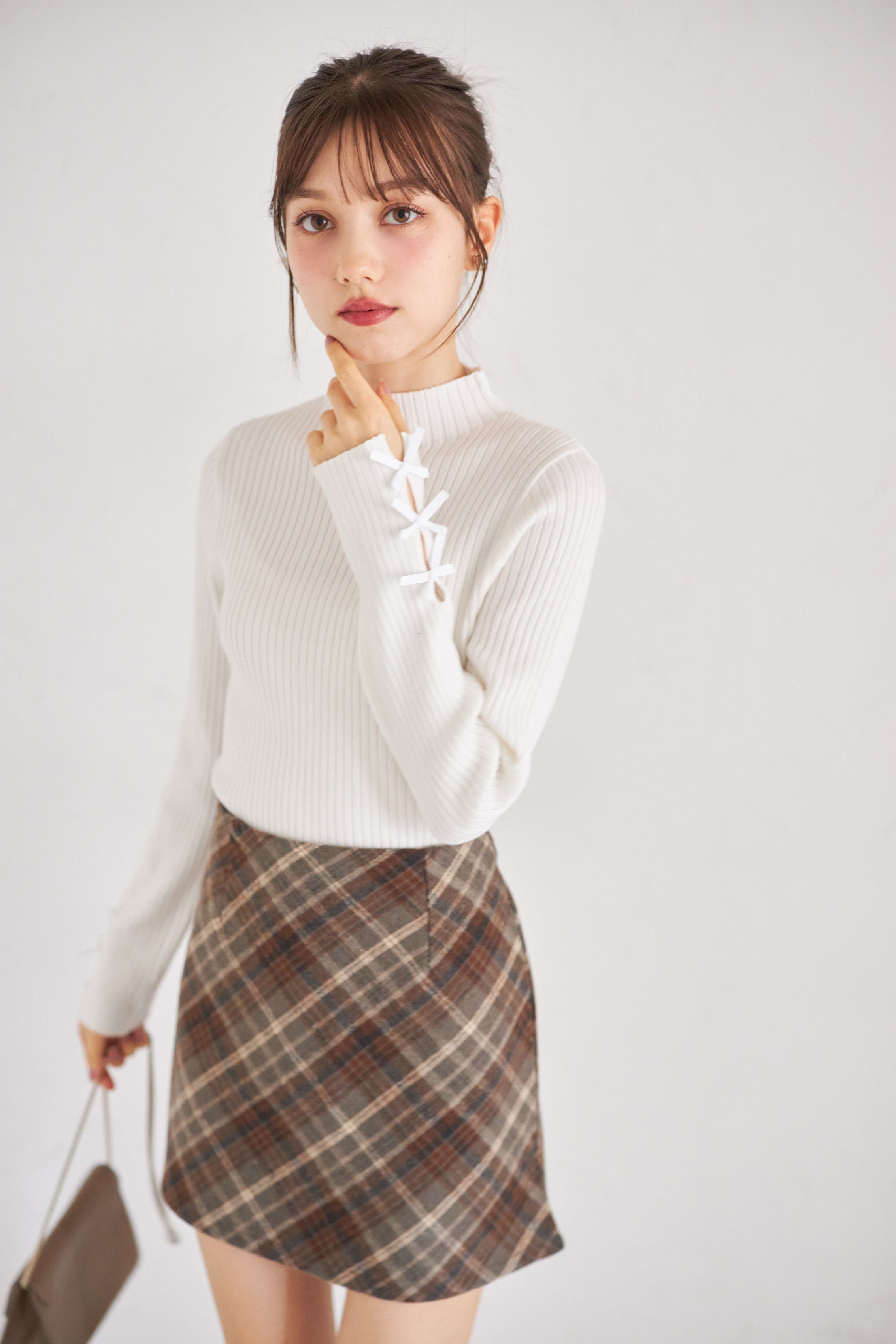 トッコクローゼット tocco closet チェック柄ミニスカパン ベージュ
