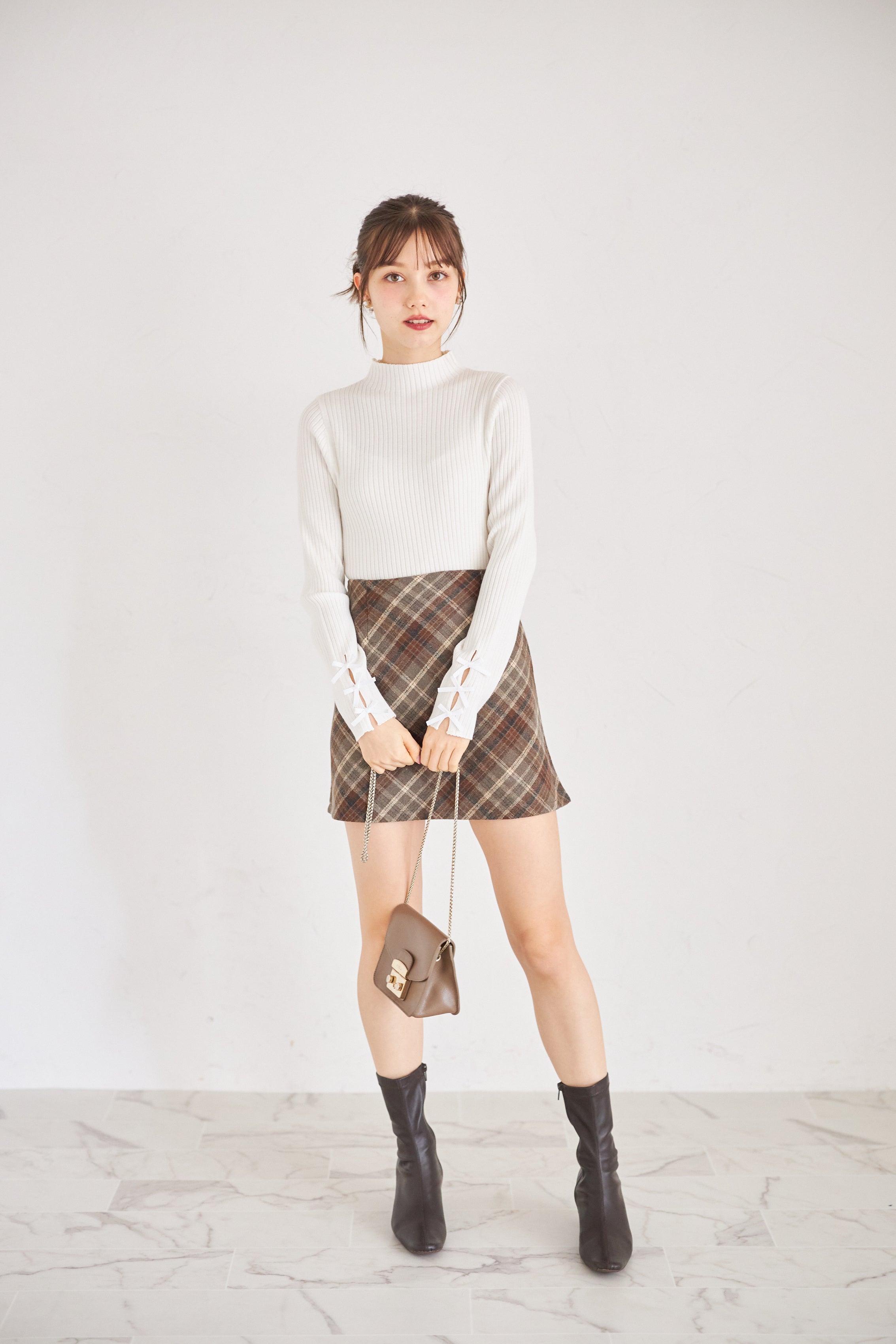 トッコクローゼット tocco closet チェック柄ミニスカパン ベージュ