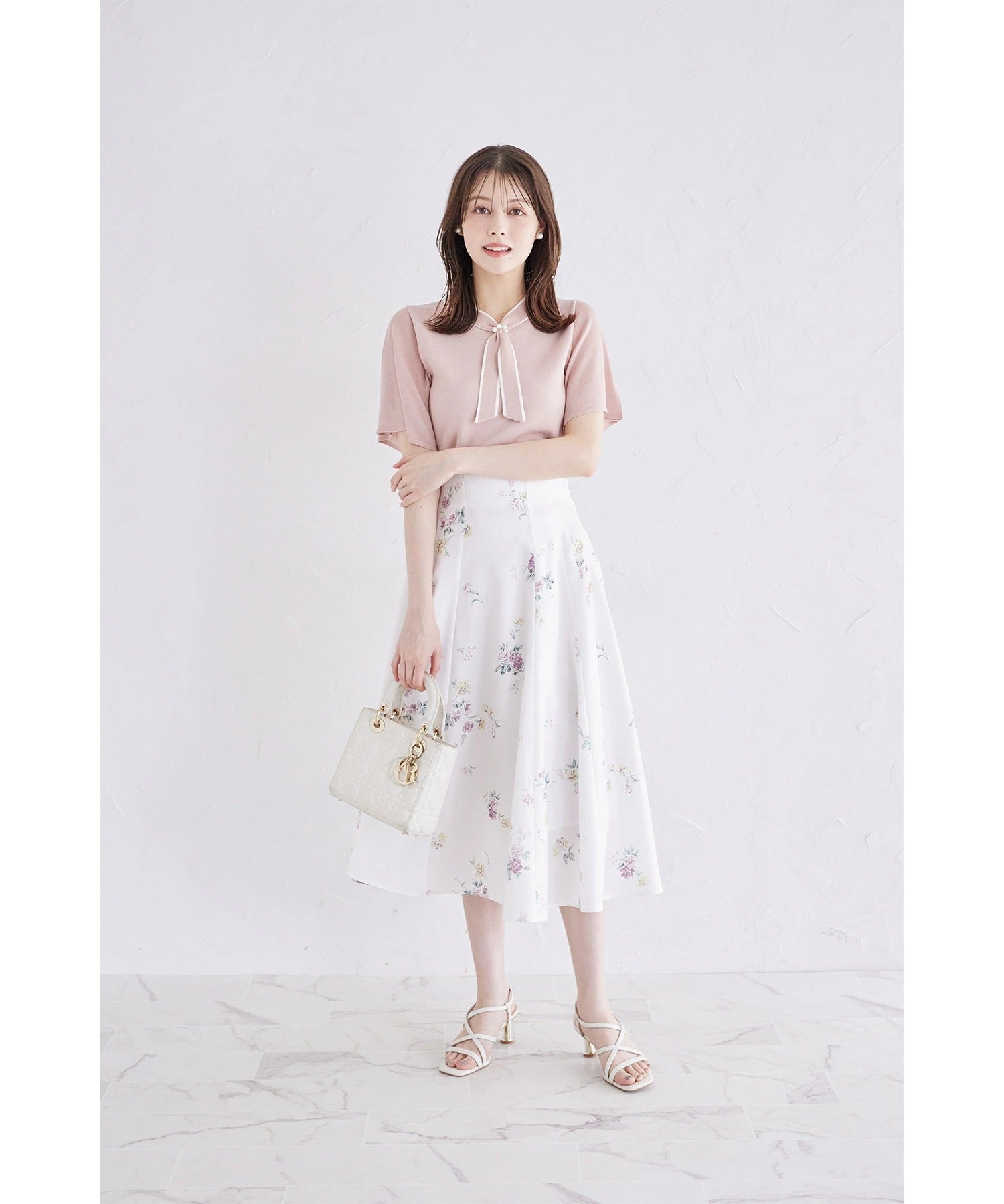 トッコクローゼット tocco closet フラワープリントハイウエストフレアスカート ピンク