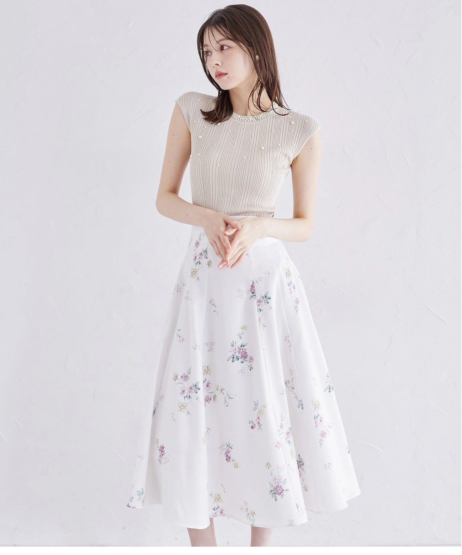 トッコクローゼット tocco closet フラワープリントハイウエストフレアスカート ピンク