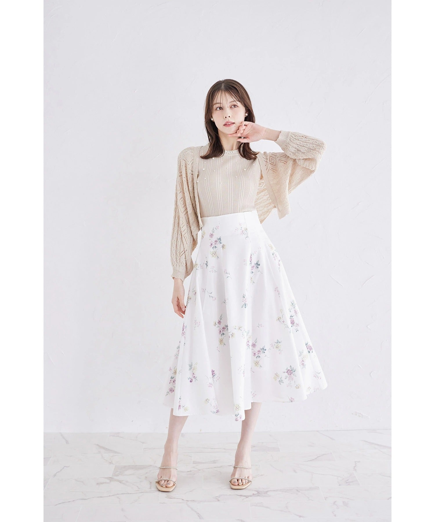 トッコクローゼット tocco closet フラワープリントハイウエストフレアスカート ピンク