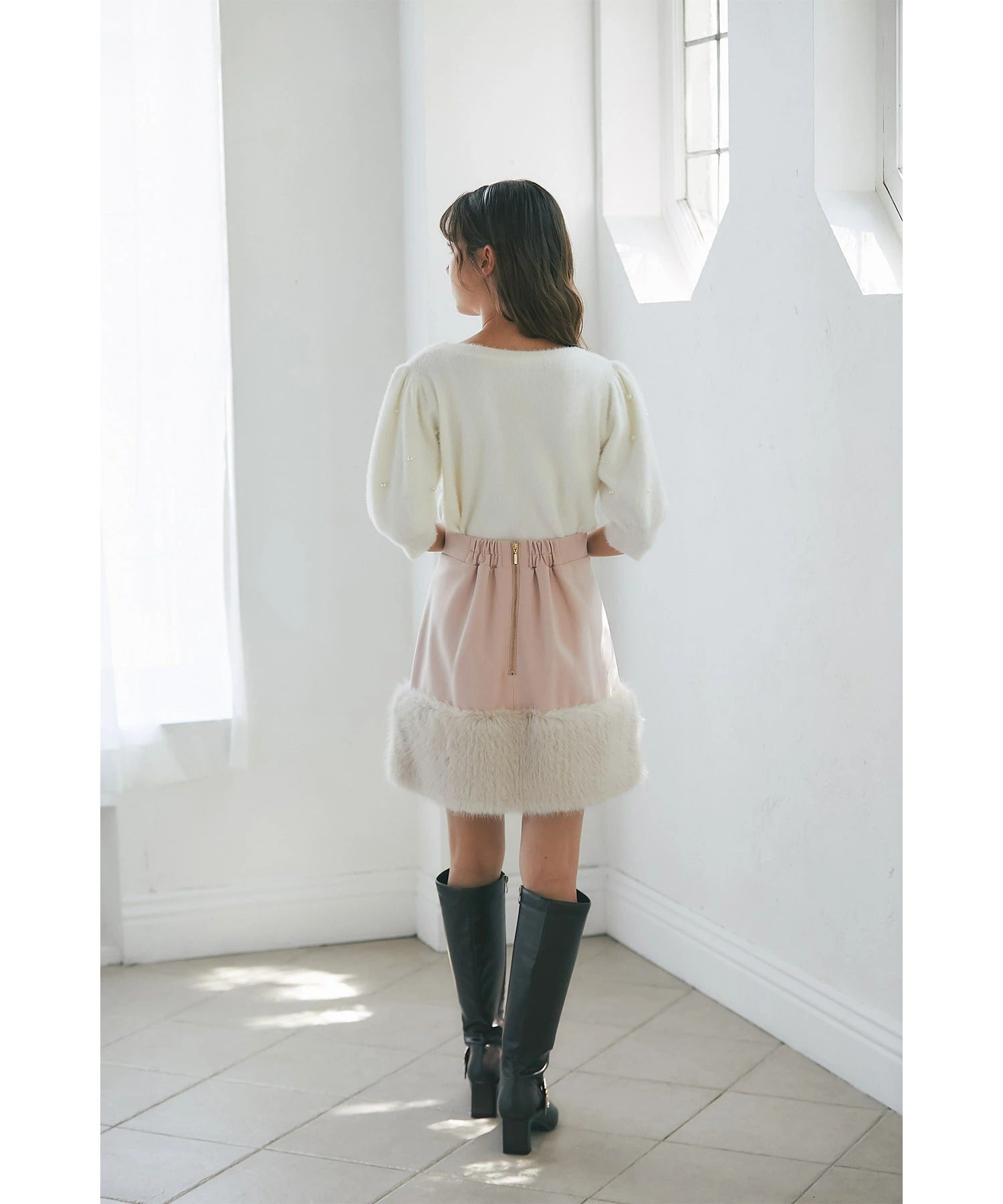 トッコクローゼット tocco closet ベルトデザインバックルビジュー付きロングブーツ ブラウン