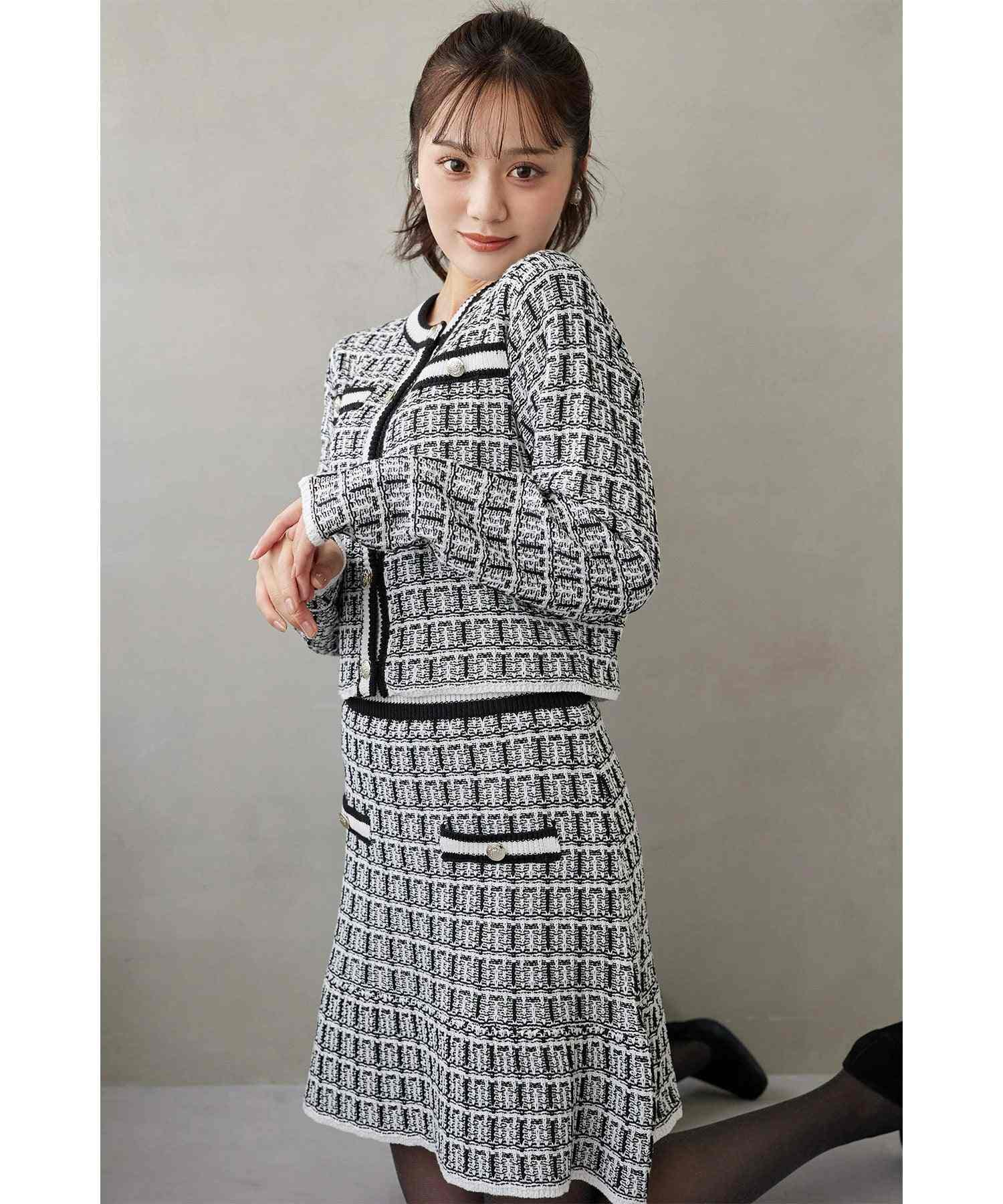 トッコクローゼット tocco closet 飾りポケット装飾ツイード風ニットミニスカート ブラック