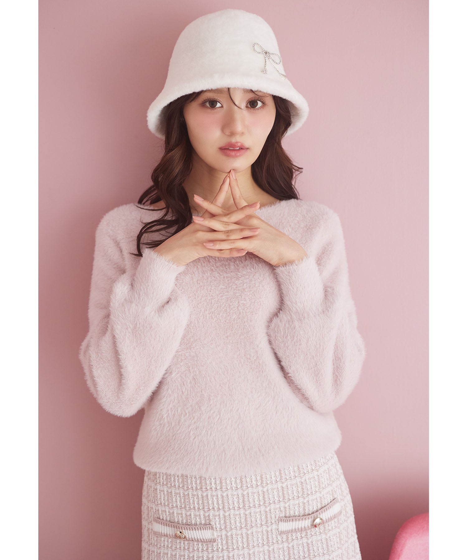 トッコクローゼット tocco closet ボリュームスリーブフェザーニットプルオーバー ピンク