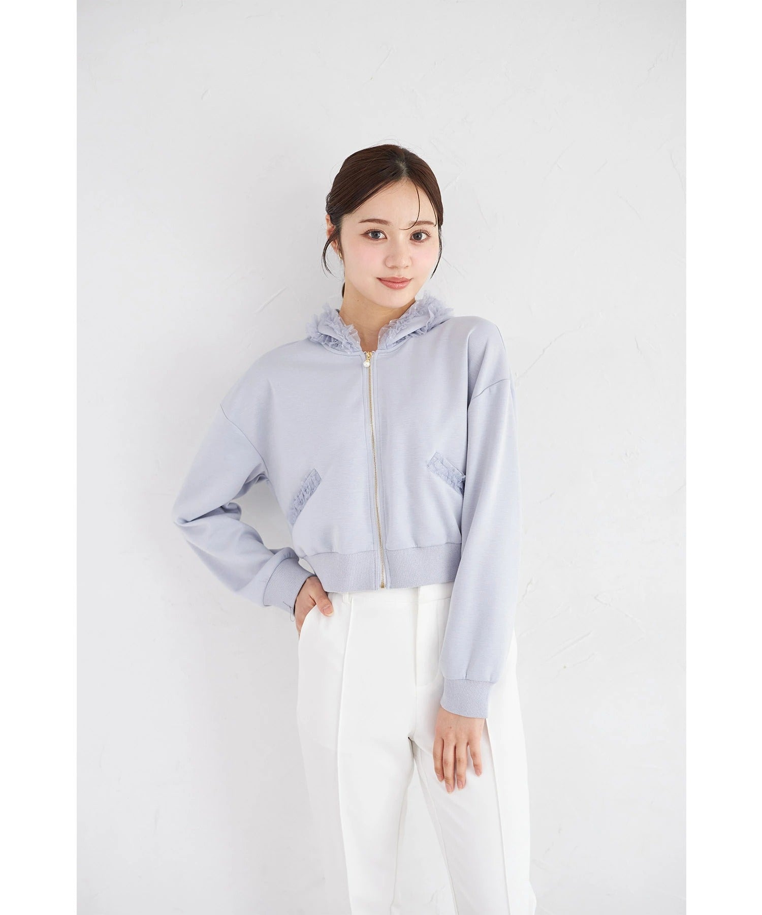 トッコクローゼット tocco closet チュールフリルパーカー ブルー