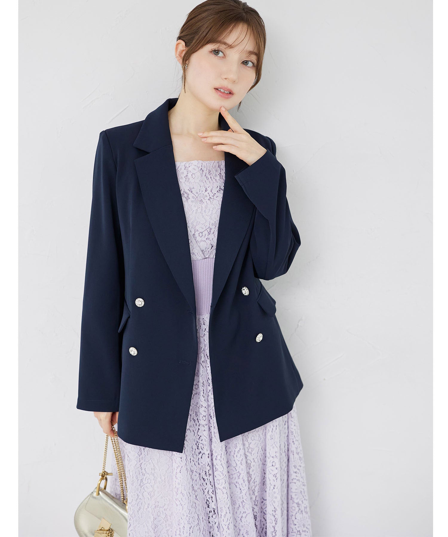 トッコクローゼット tocco closet お呼ばれシーンで大活躍するウエストリブフリルレースワンピース パープル