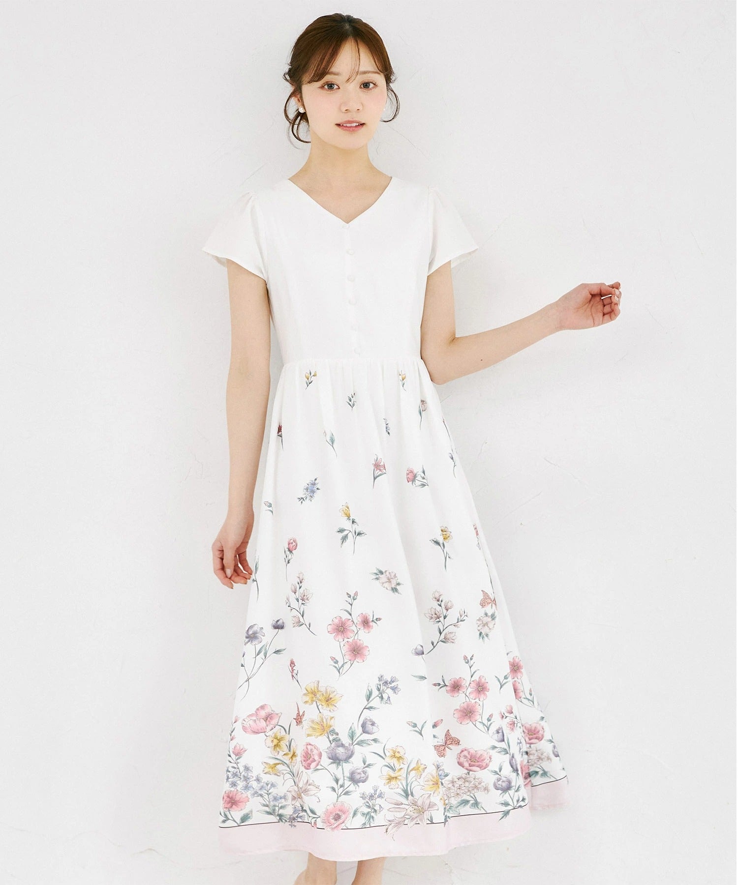 トッコクローゼット tocco closet パネルフラワープリント切り替えワンピース ピンク