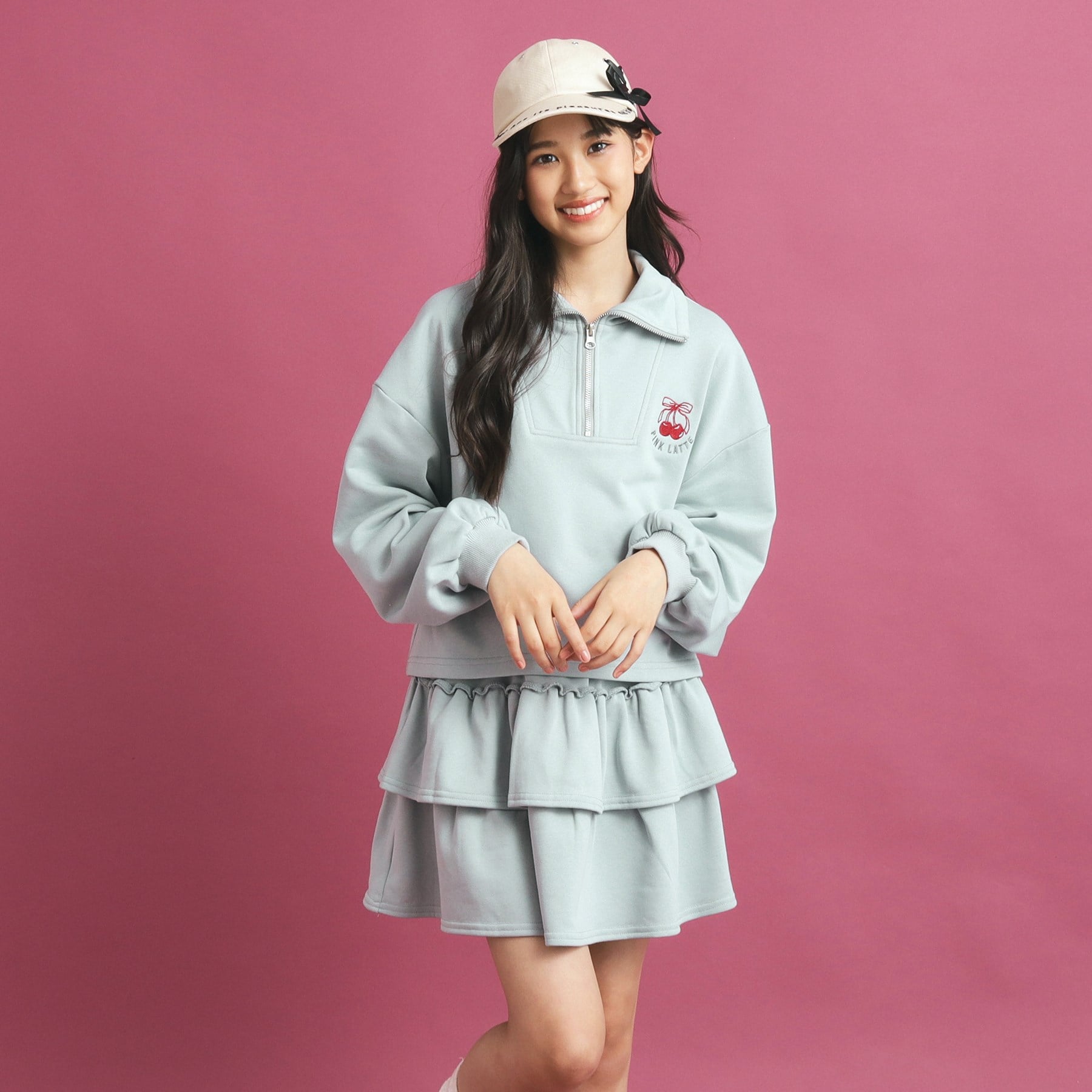 ピンク ラテ PINK-latte 【セットアイテム】ハーフジップ&フリルスカート