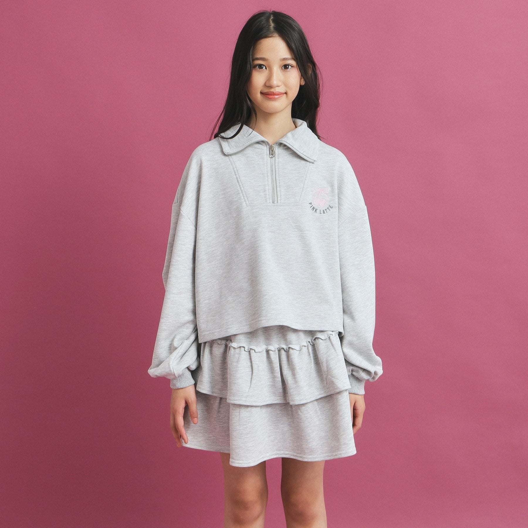 ピンク ラテ PINK-latte 【セットアイテム】ハーフジップ&フリルスカート