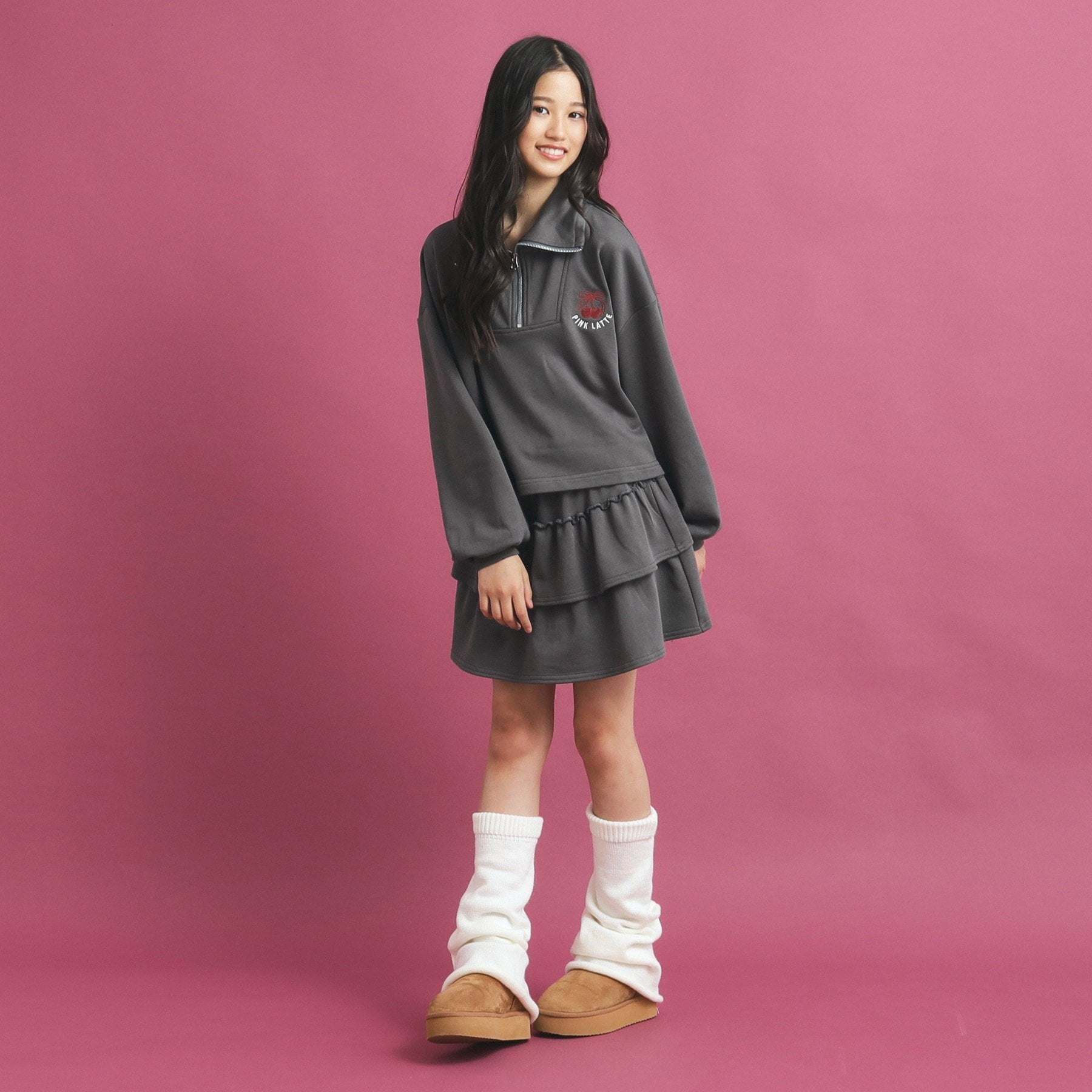 ピンク ラテ PINK-latte 【セットアイテム】ハーフジップ&フリルスカート