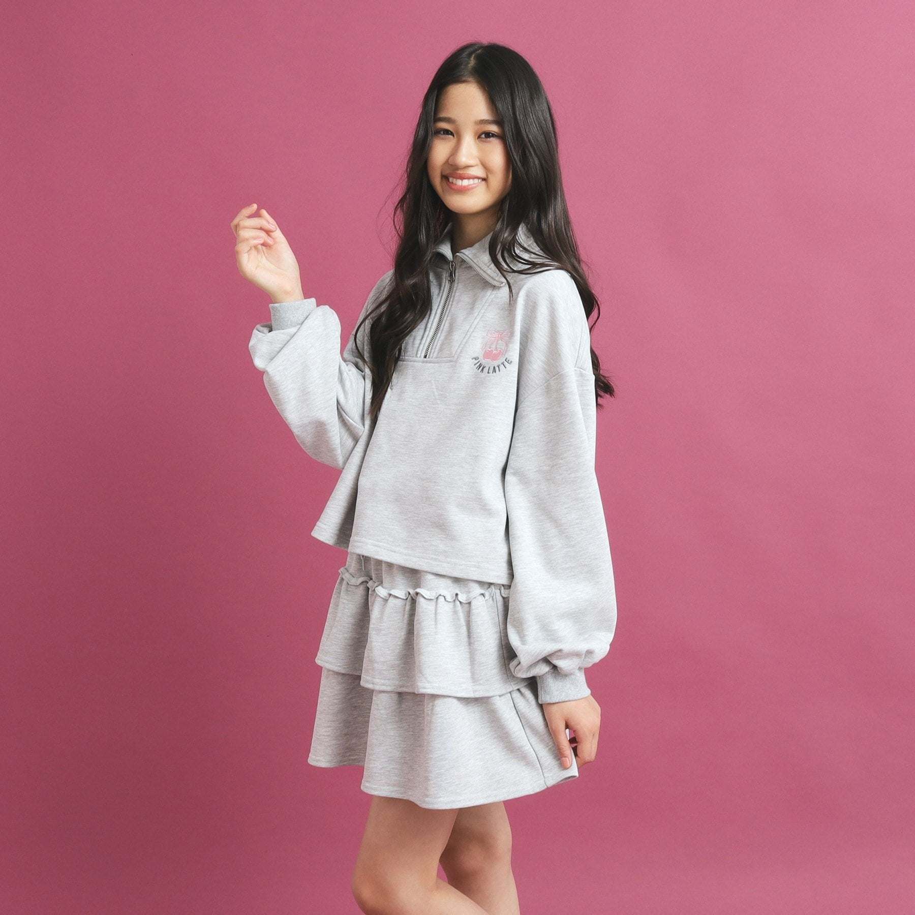 ピンク ラテ PINK-latte 【セットアイテム】ハーフジップ&フリルスカート