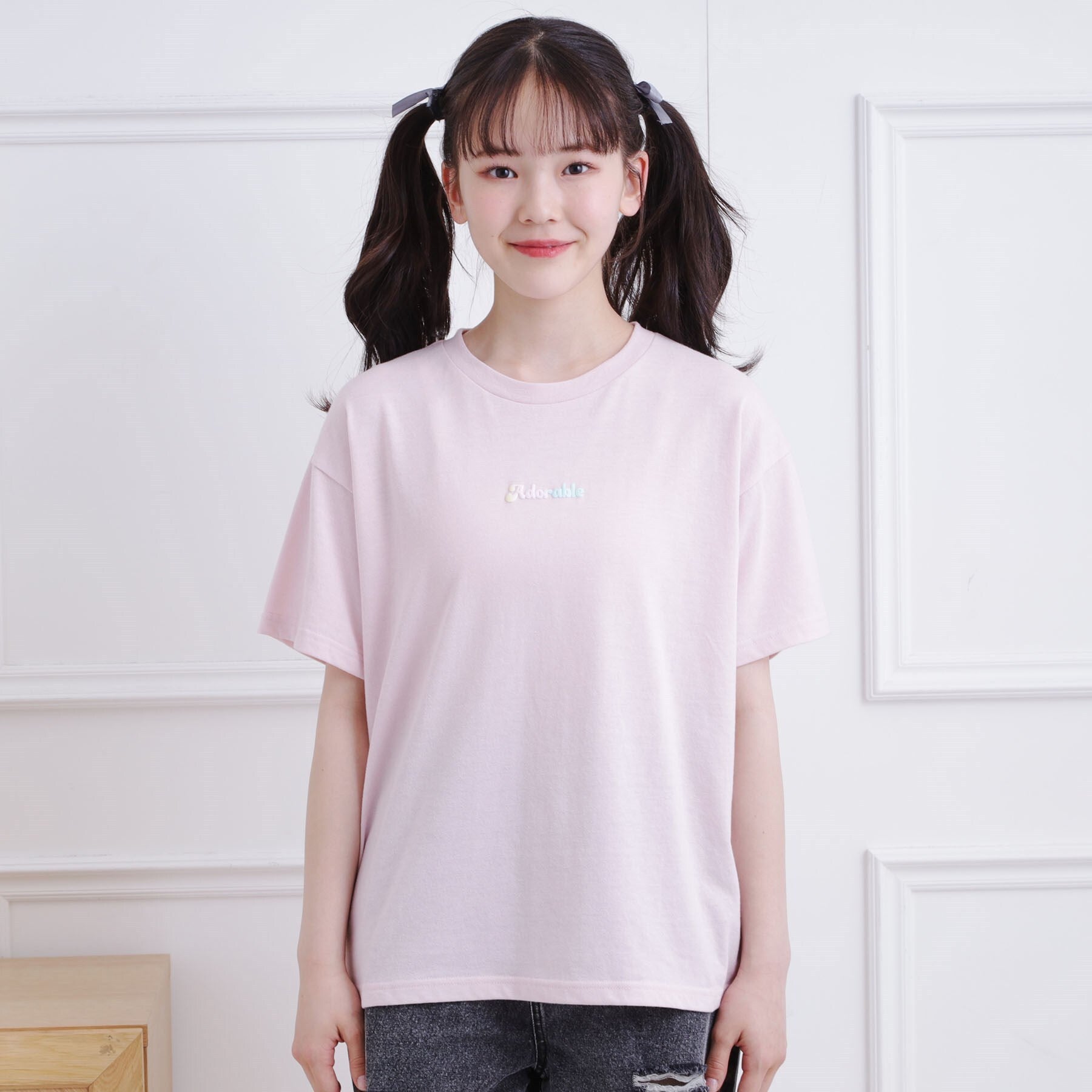 ピンク ラテ PINK-latte 接触冷感 グラデーションくまちゃん発砲ビッグTシャツ (チャコールグレー(014)) チャコールグレー(014)
